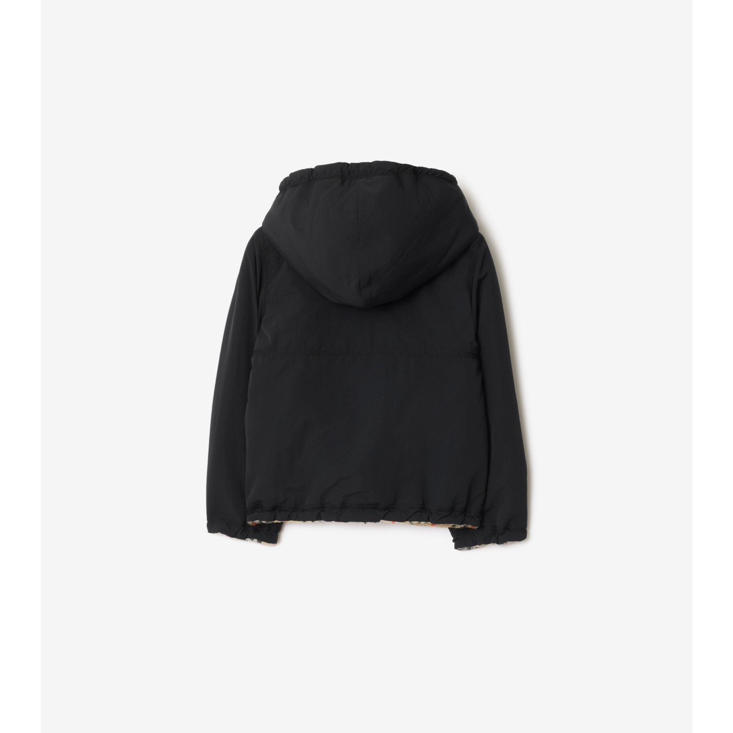 双面两穿格纹绒头连帽外套