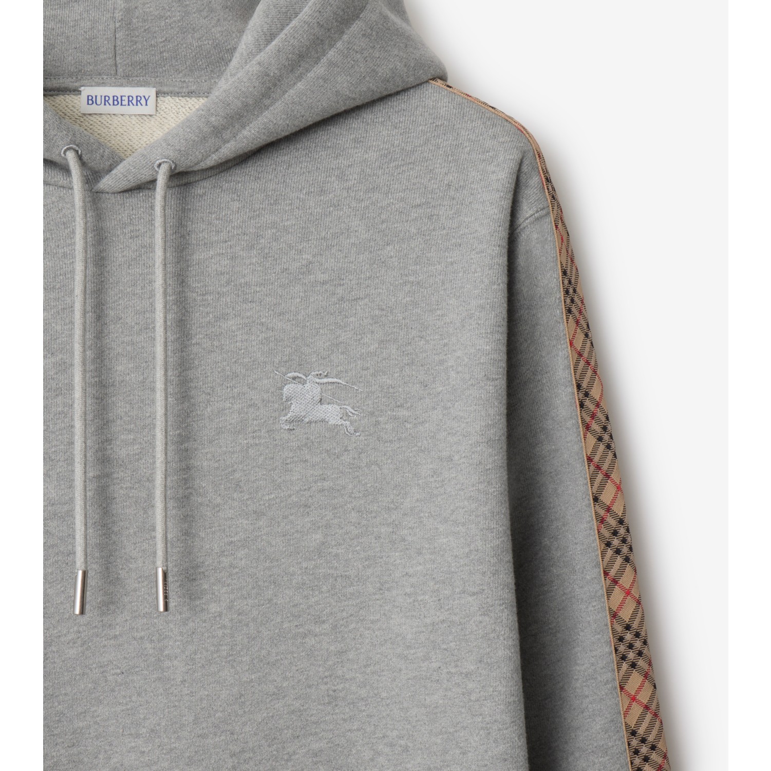 格纹装饰棉质连帽衫