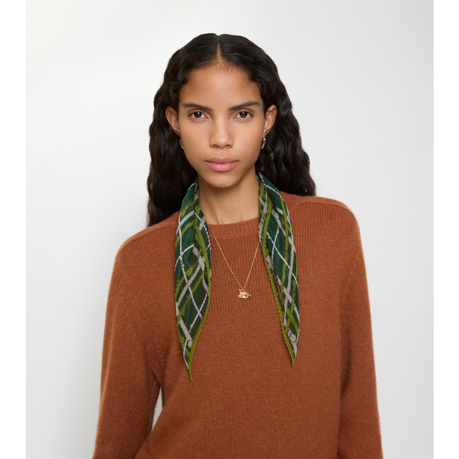 腰带格纹丝质雪纺围巾