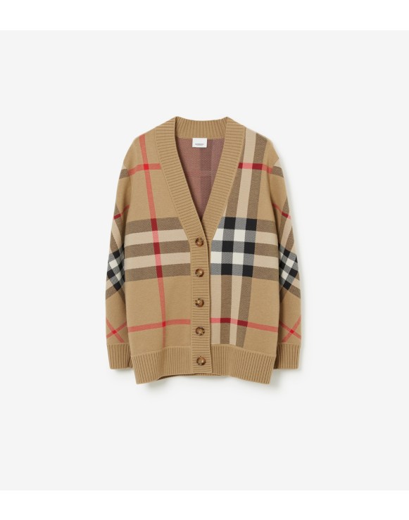 格纹羊毛混纺开衫