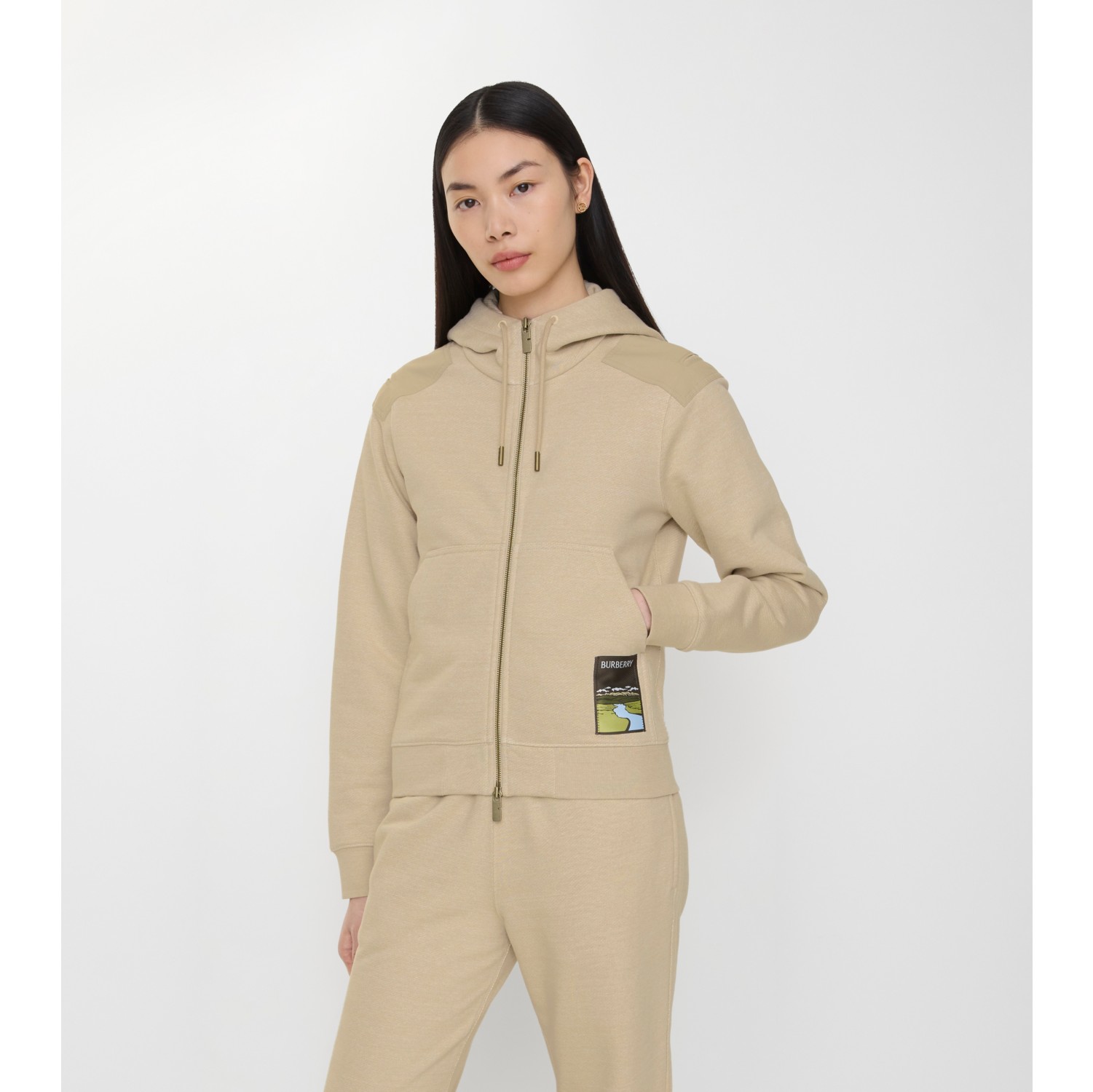 景观标签棉质拉链连帽衫