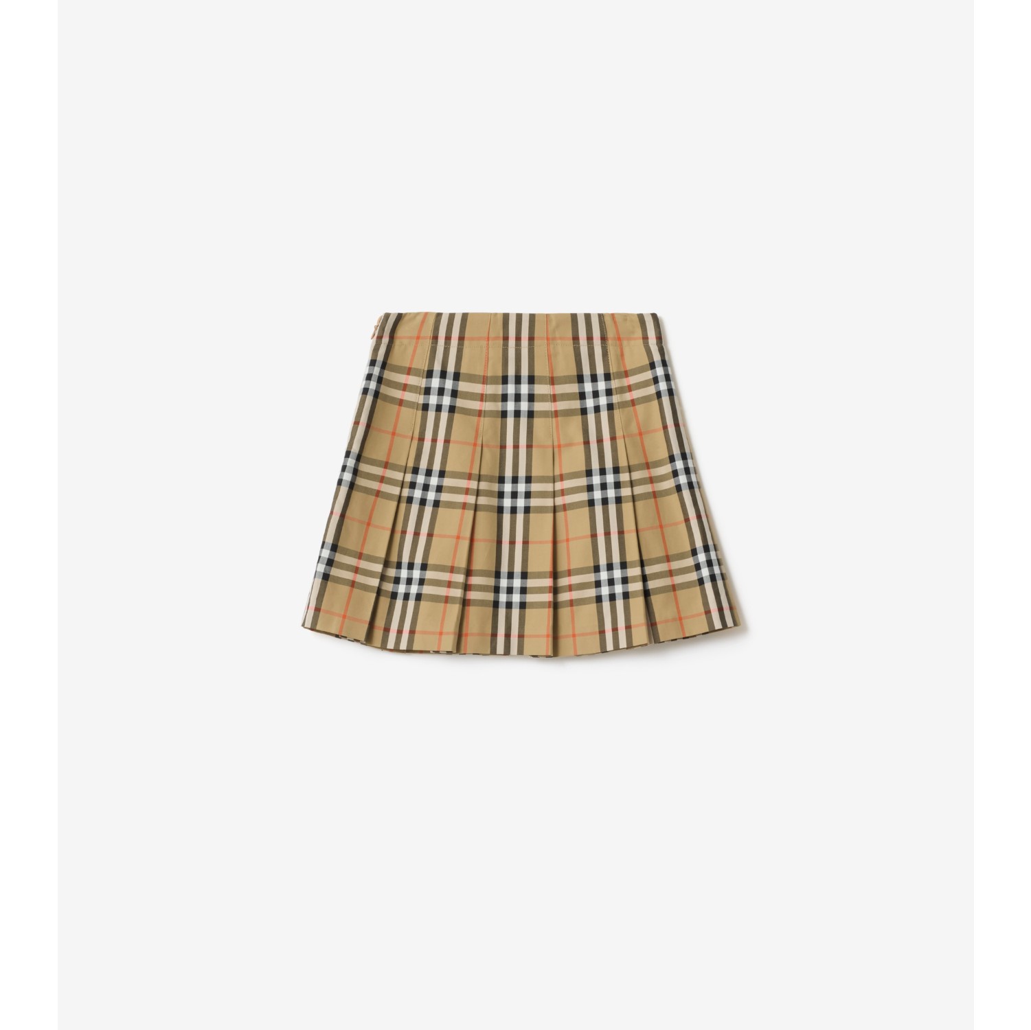 褶饰格纹棉质斜纹半裙