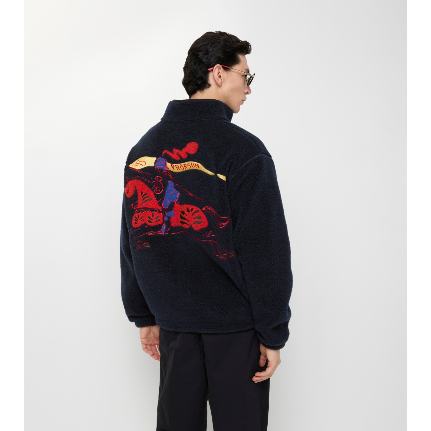 马术骑士徽标羊毛羊绒混纺绒头夹克