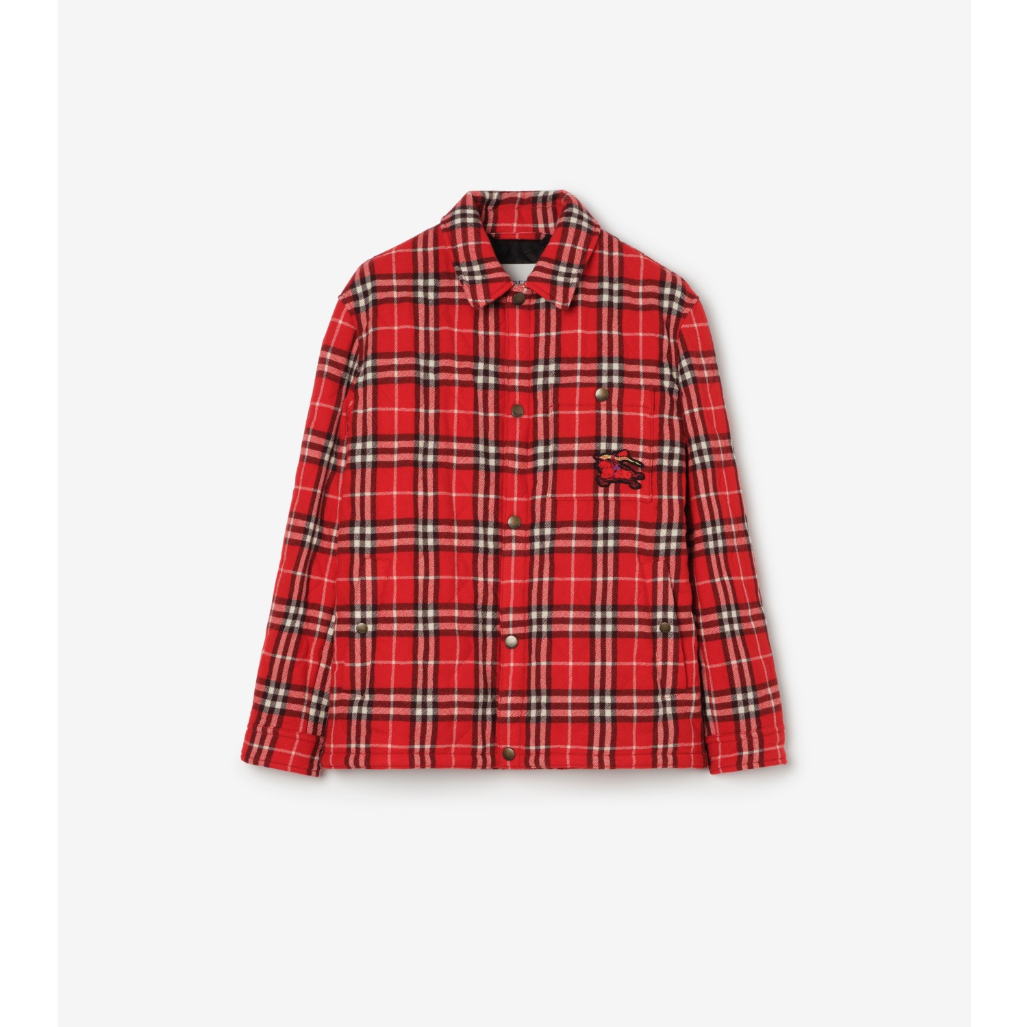 格纹绗缝羊毛法兰绒夹克