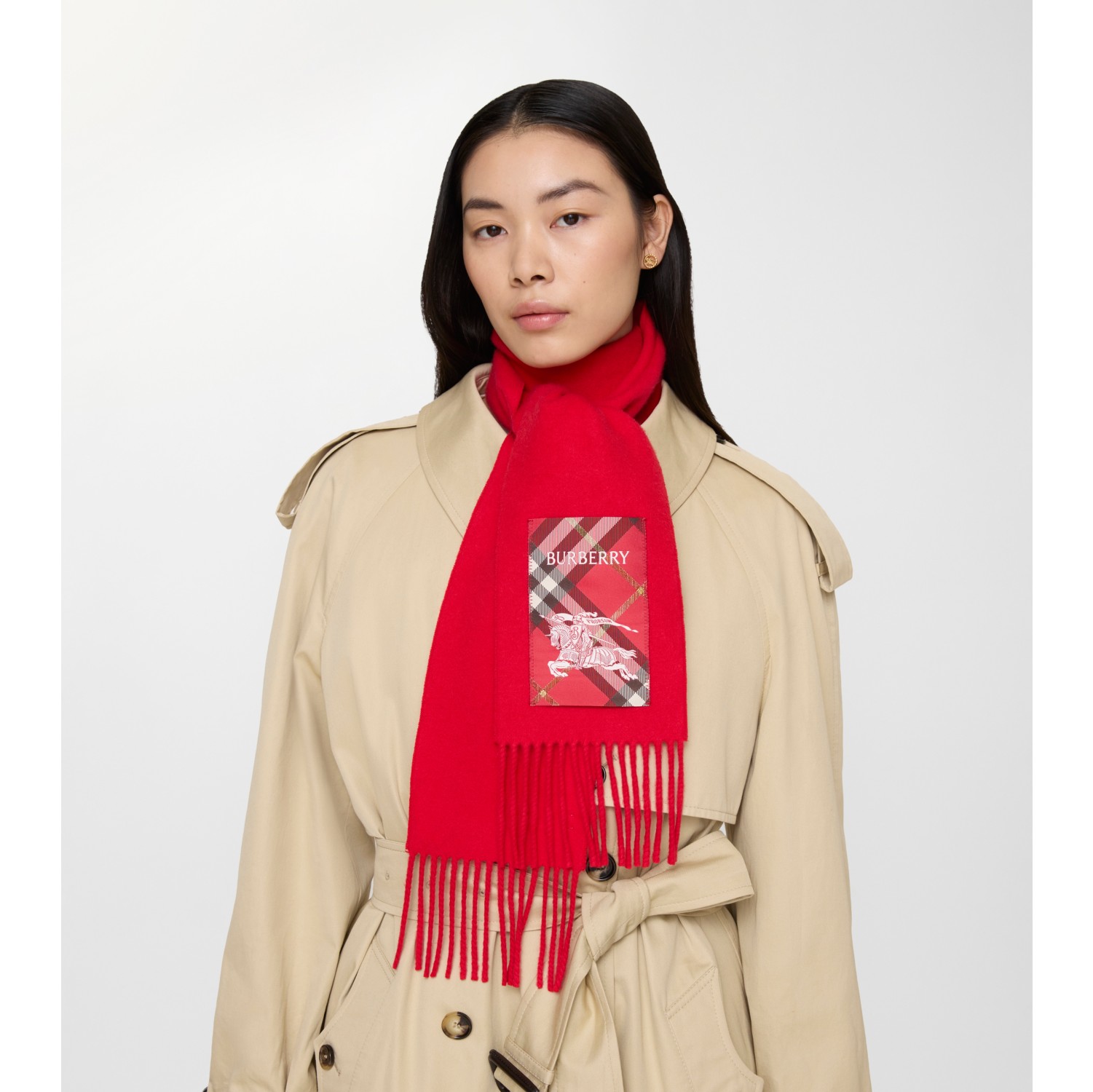 格纹标签羊绒围巾