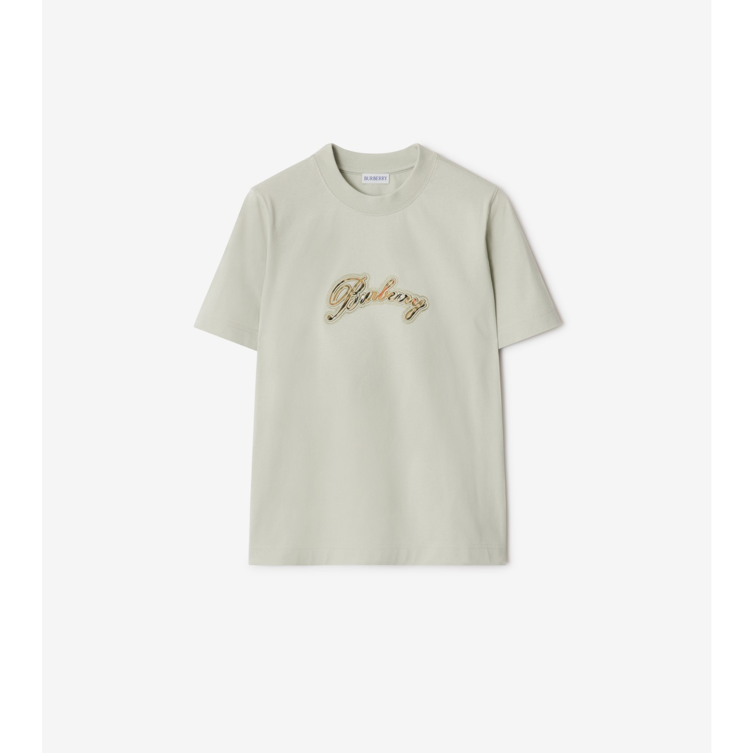 格纹草书风格徽标装饰棉质 T 恤衫