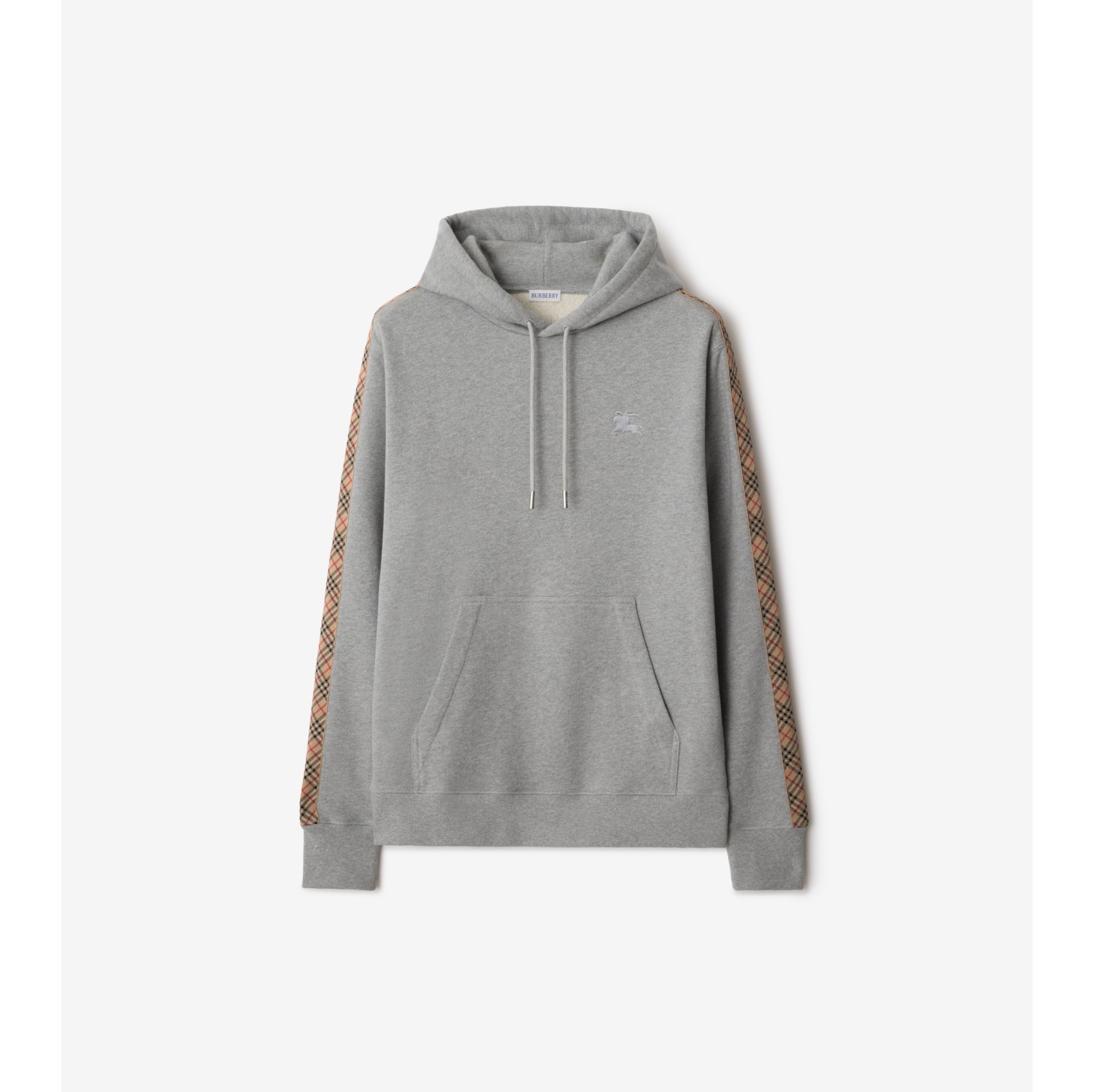 格纹装饰棉质连帽衫