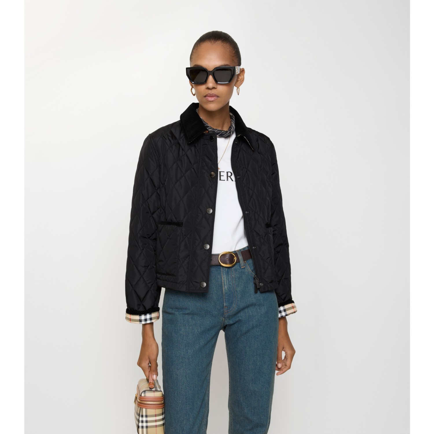 及腰短款绗缝尼龙夹克