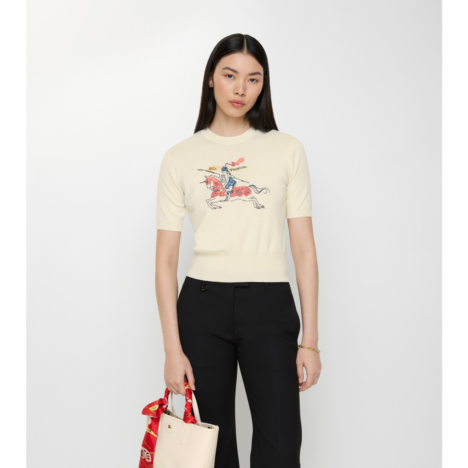 十字绣马术骑士徽标羊毛上衣