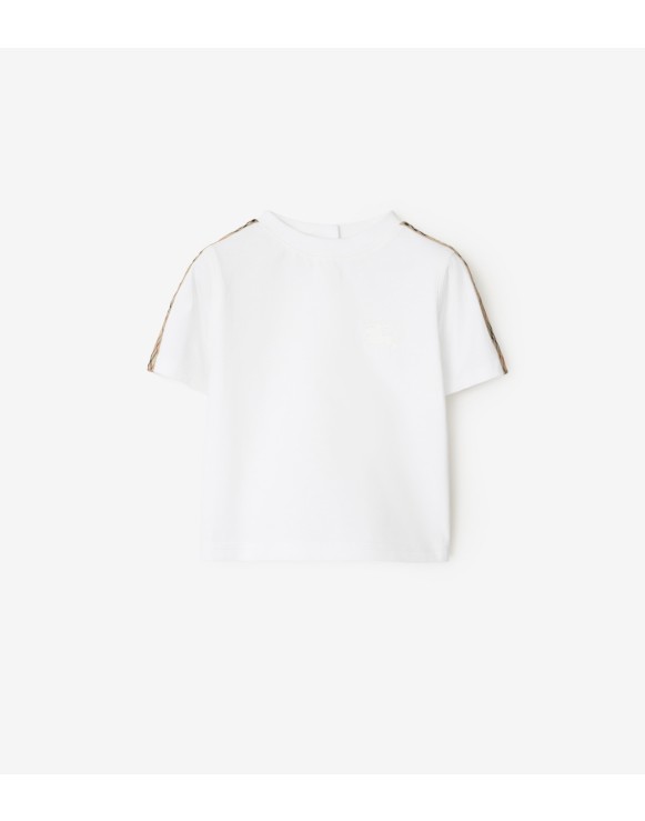 格纹装饰棉质 T 恤衫