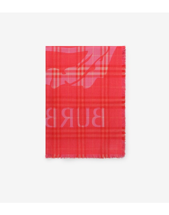 马术骑士徽标丝毛混纺格纹宽版围巾