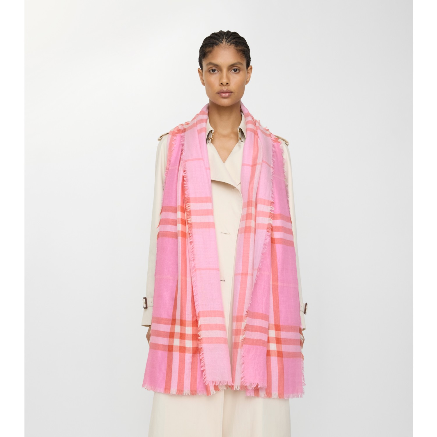 双面两用格纹丝毛混纺围巾