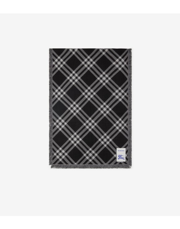 宽版格纹丝毛混纺围巾