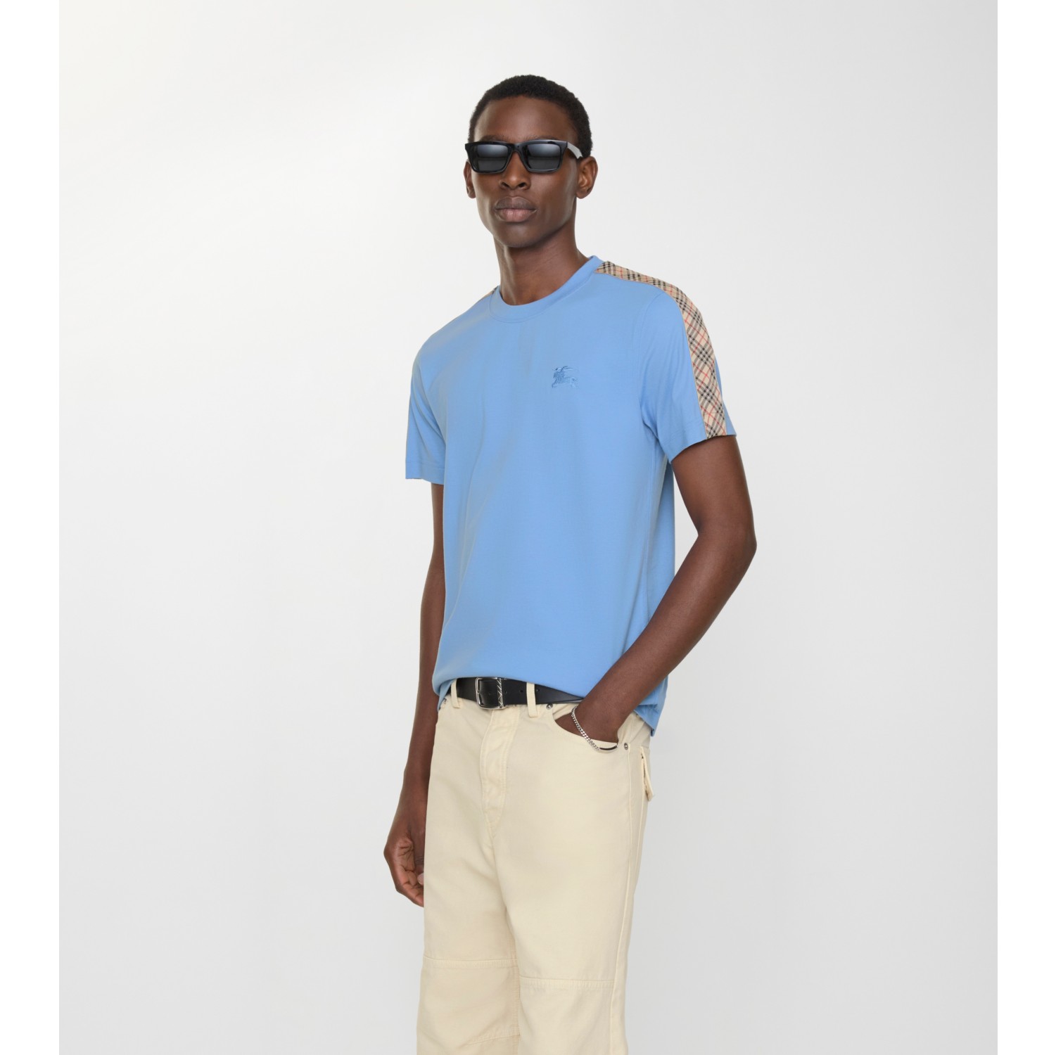 格纹装饰棉质 T 恤衫