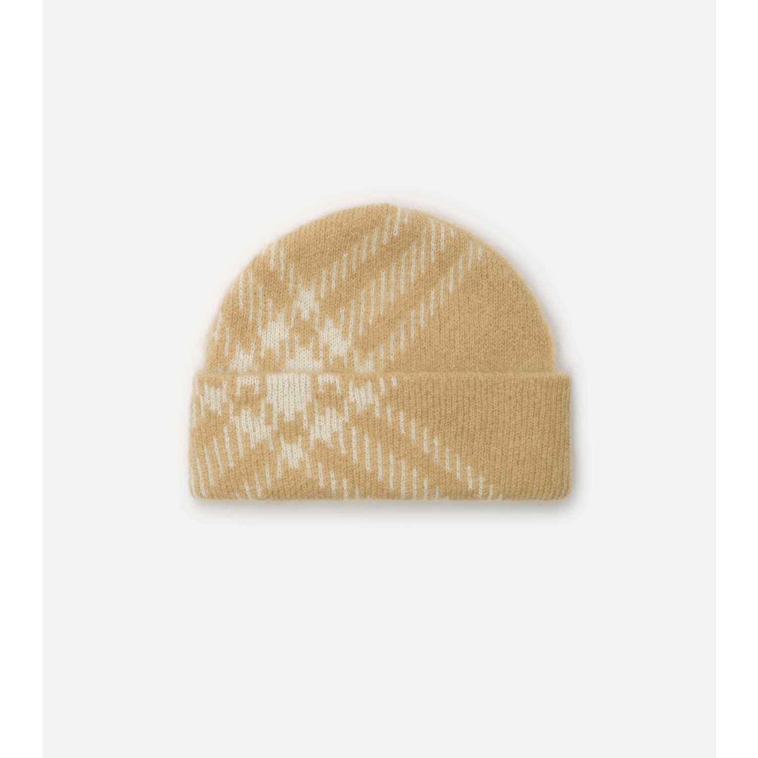 格纹马海毛羊毛混纺针织帽