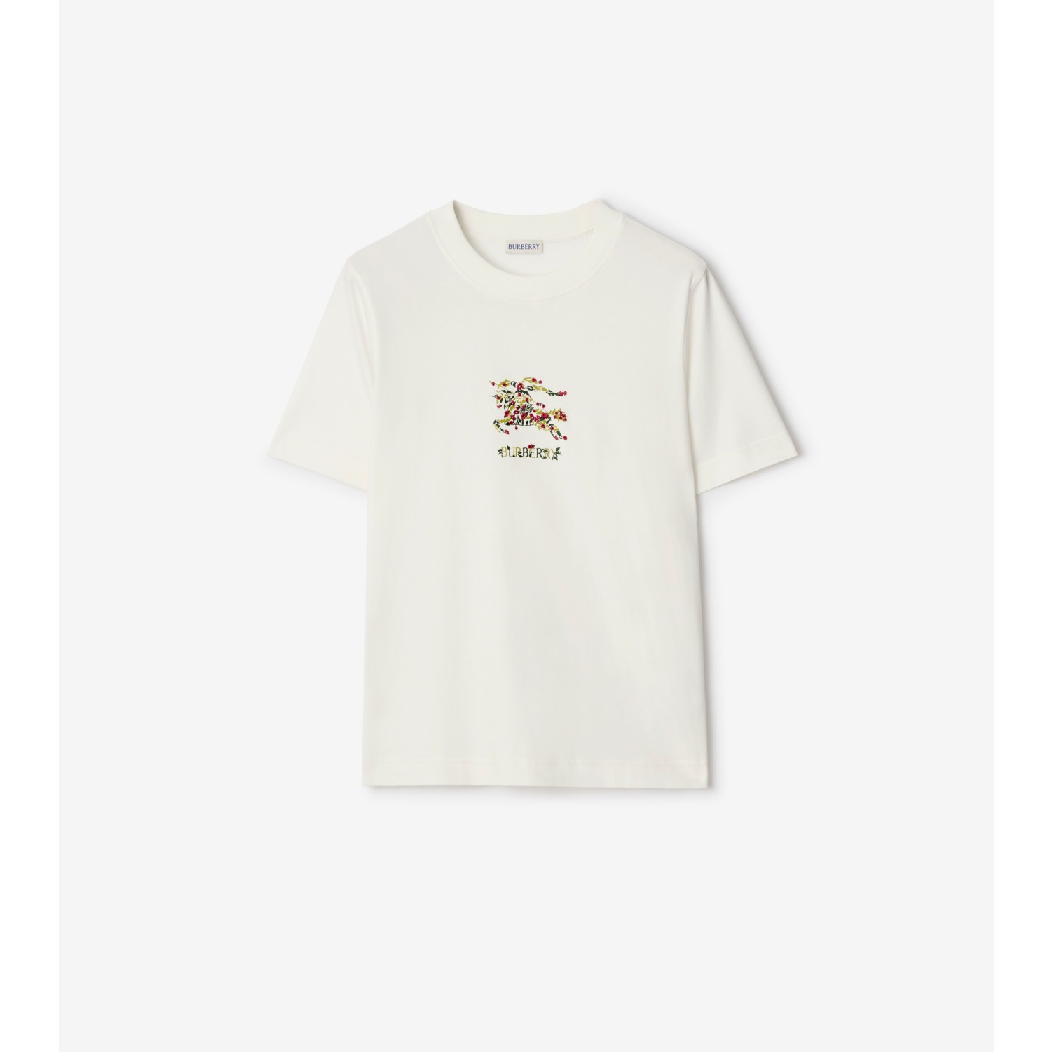 花卉马术骑士徽标棉质 T 恤衫