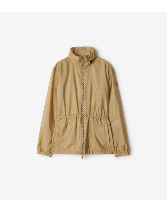 短款格纹饰带尼龙风雪大衣