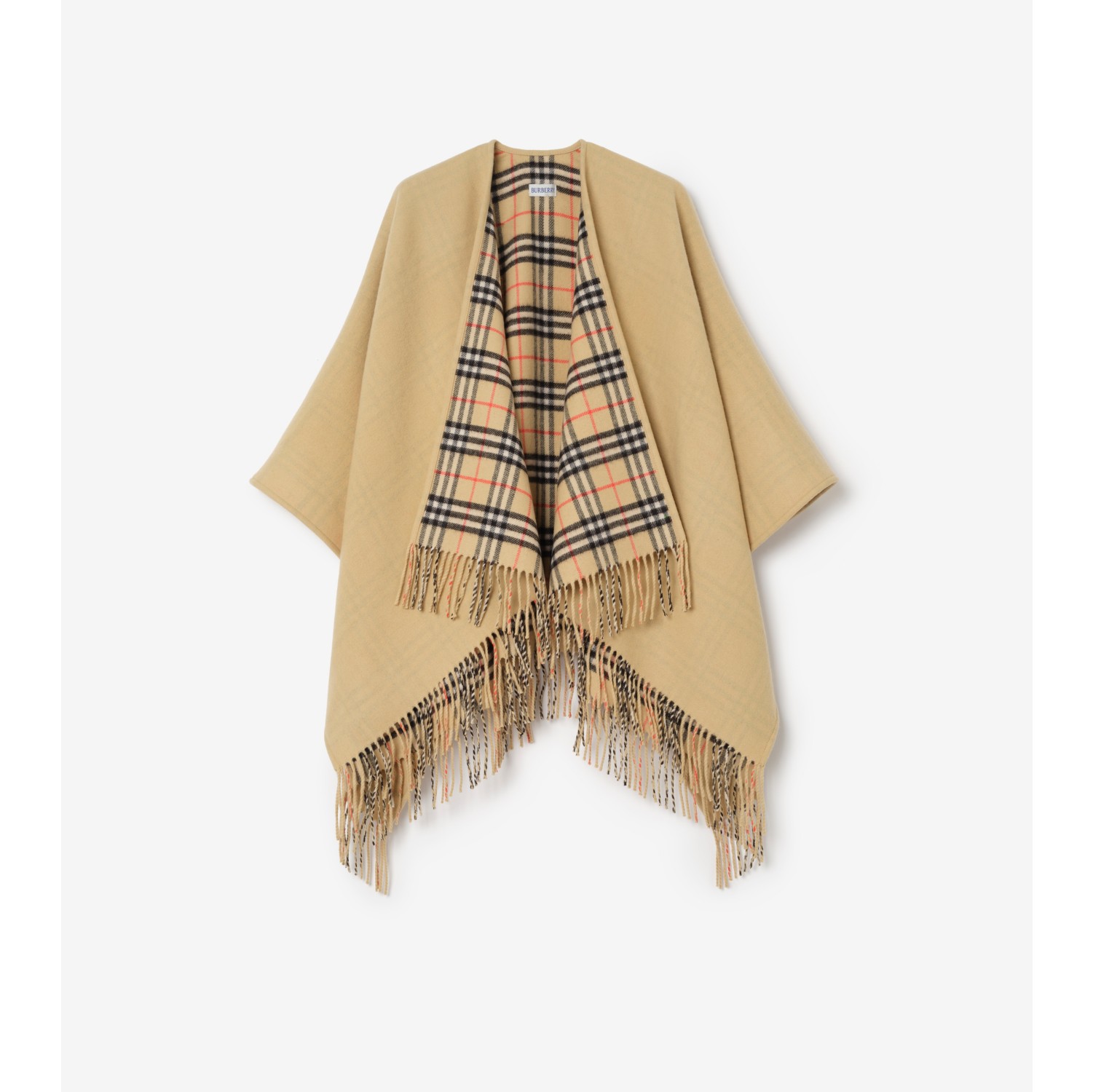 双面两穿格纹羊毛斗篷