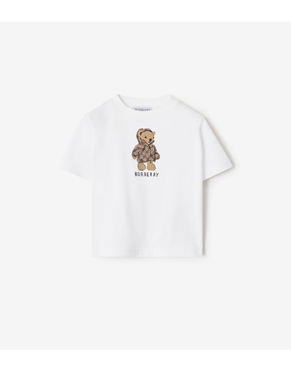 羽绒泰迪熊印花棉质 T 恤衫