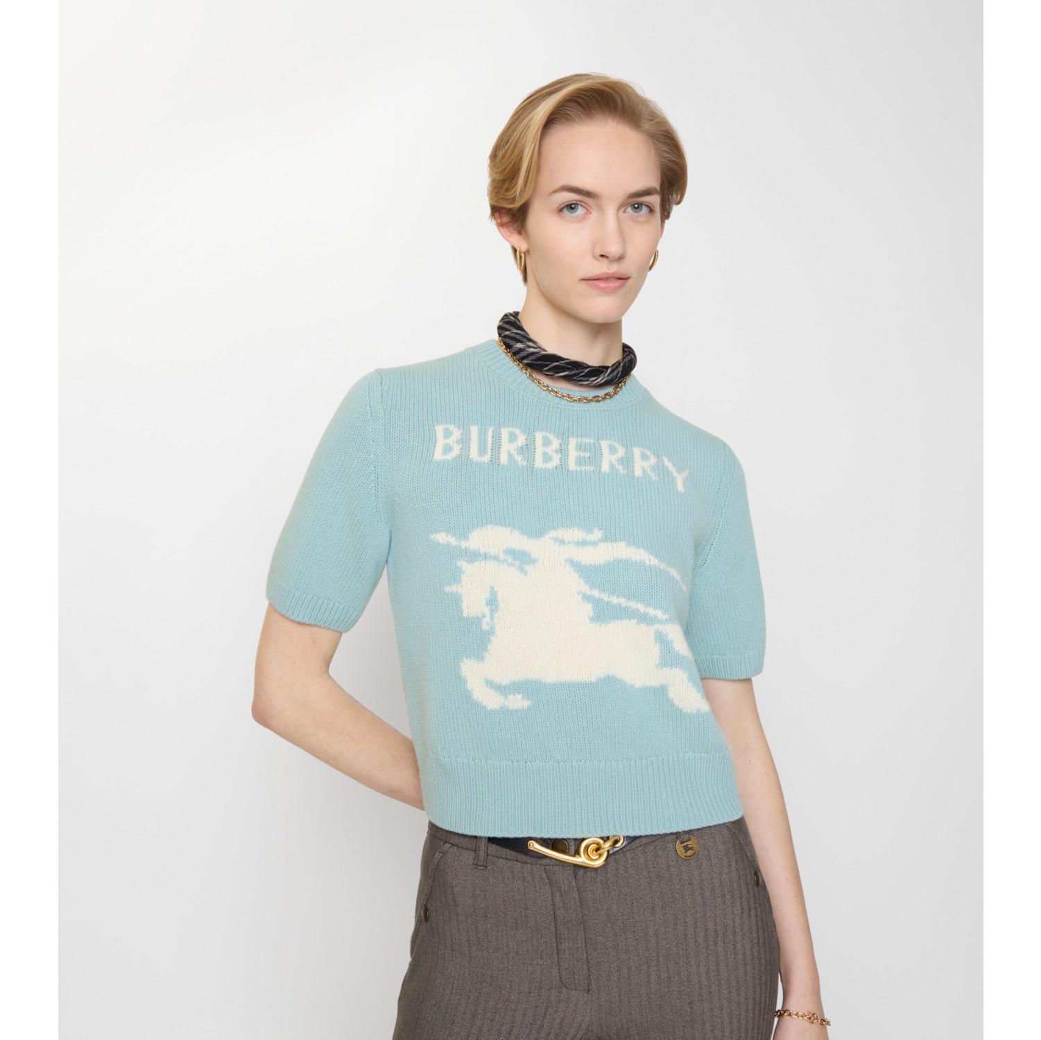 马术骑士徽标羊毛羊绒混纺上衣