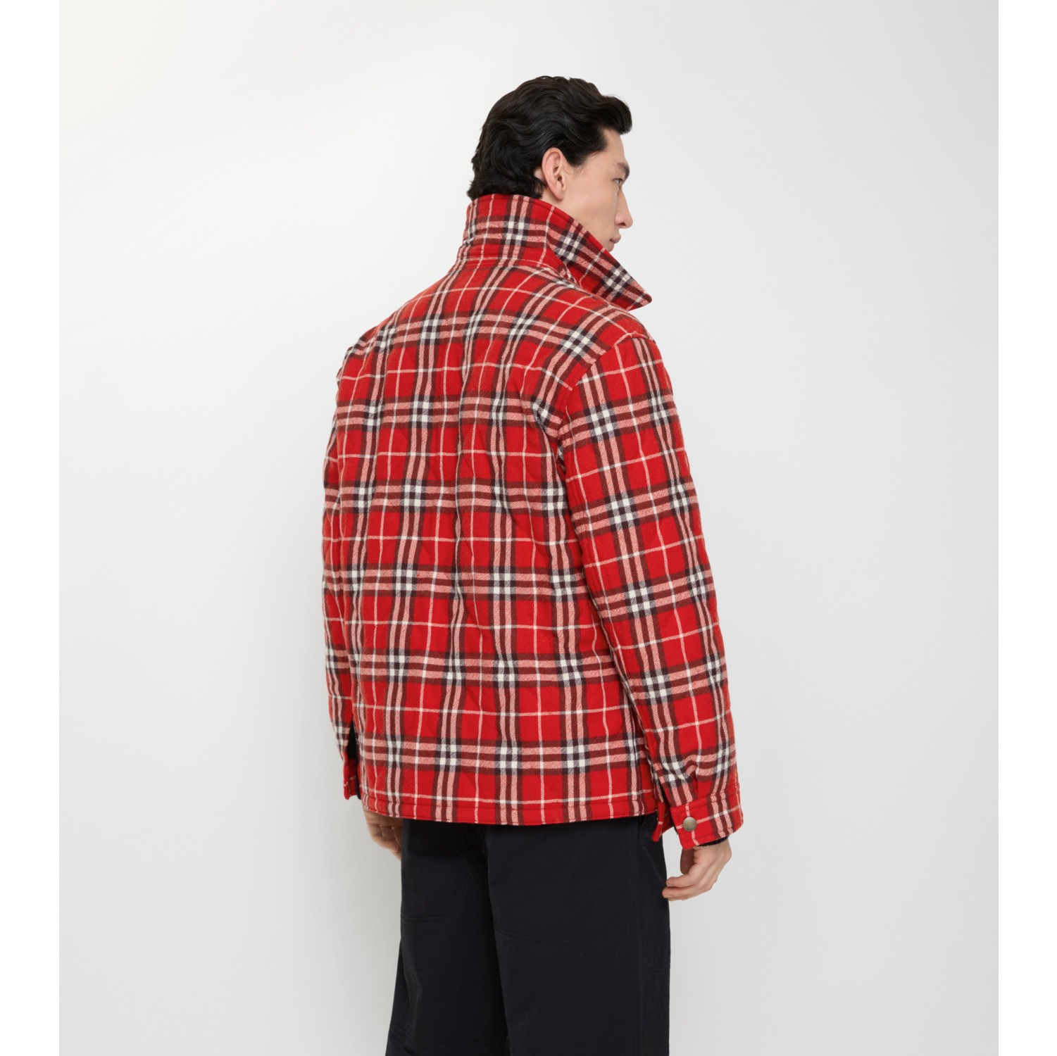 格纹绗缝羊毛法兰绒夹克