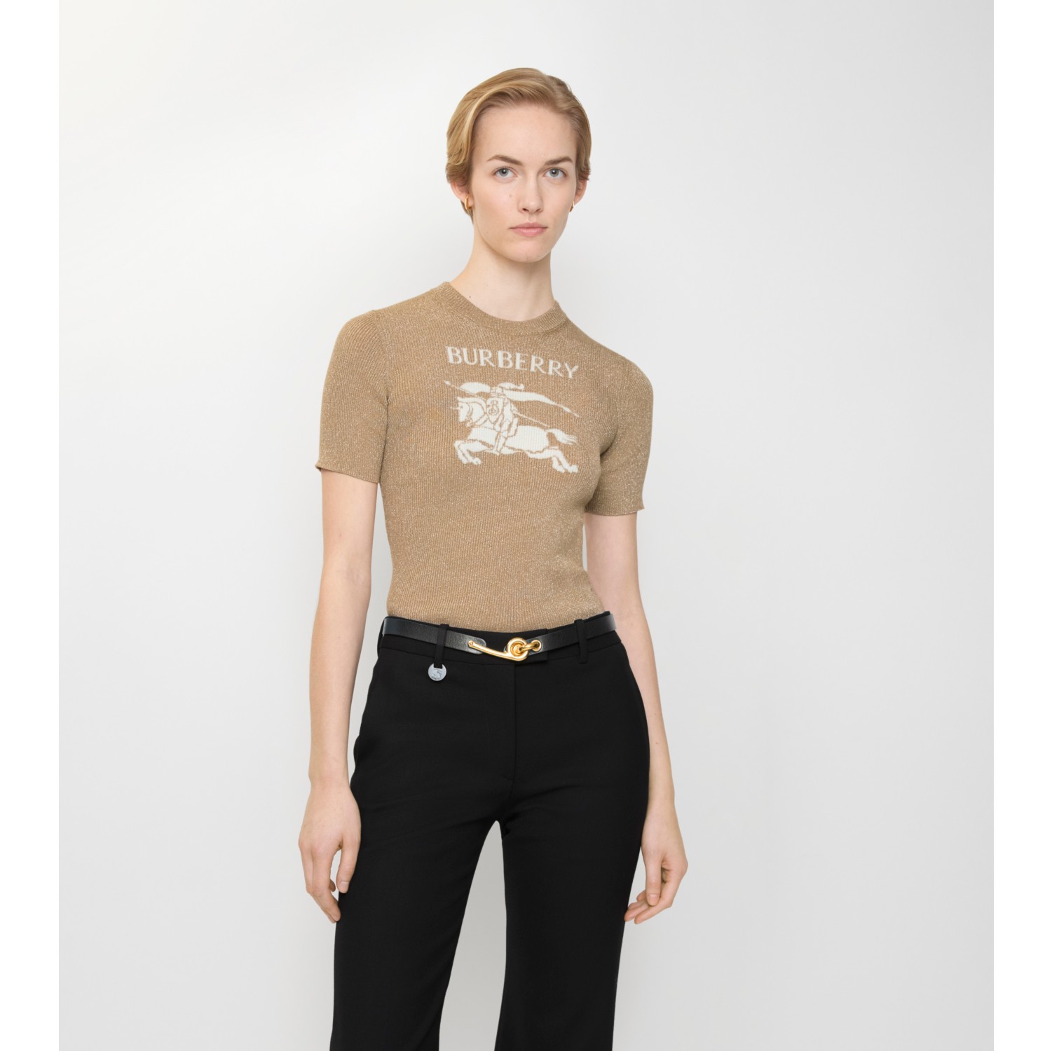 马术骑士徽标金属感羊毛混纺上衣