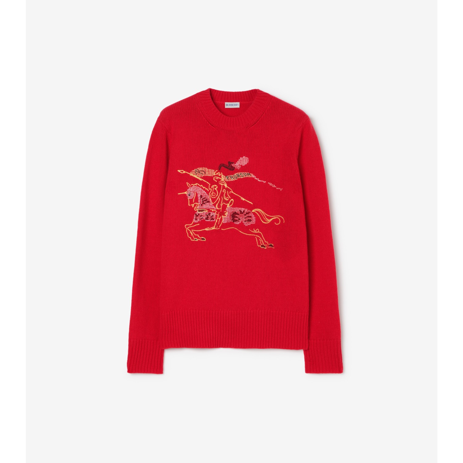 十字绣马术骑士徽标羊毛混纺针织衫