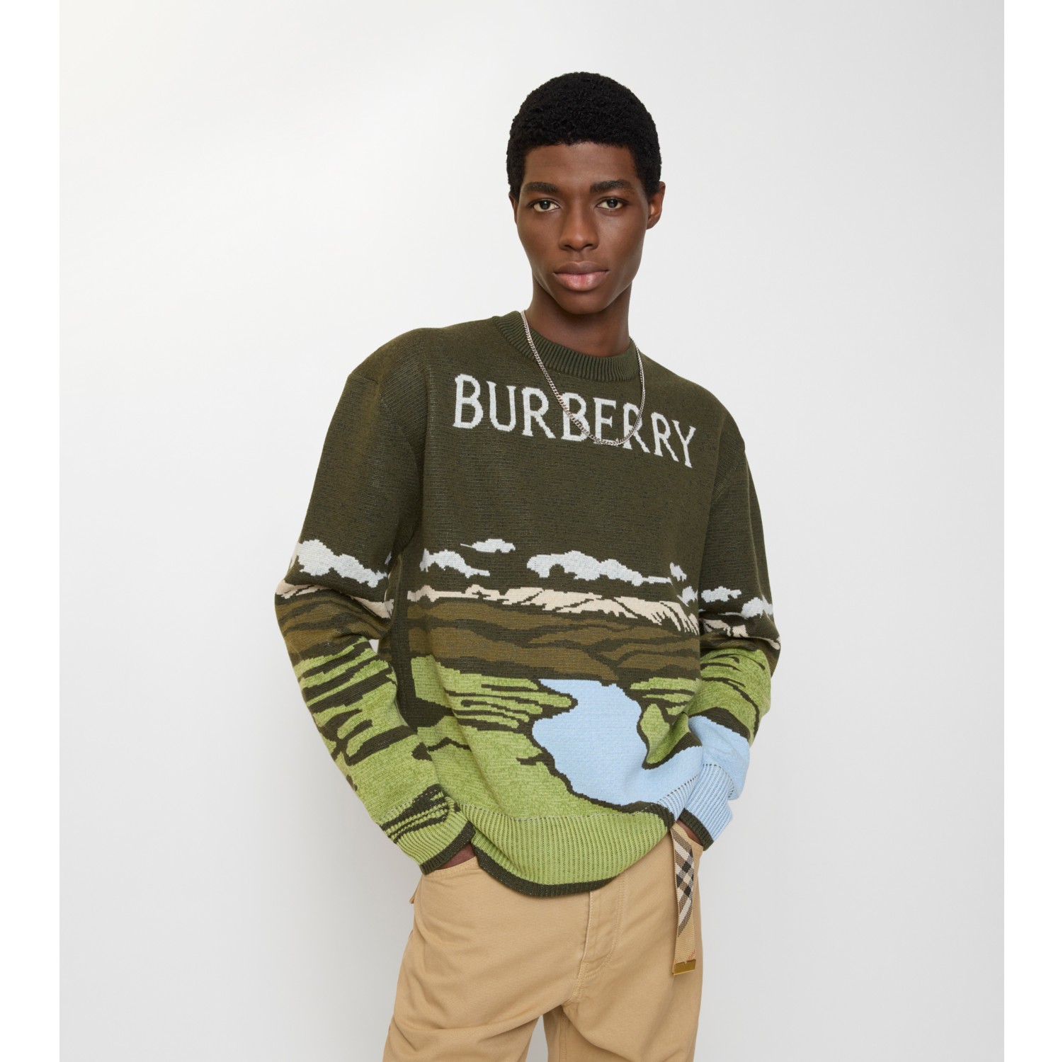 景观图案羊毛混纺针织衫