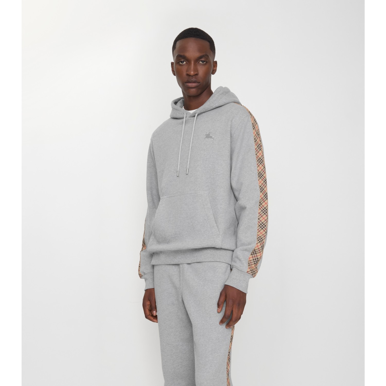 格纹装饰棉质连帽衫