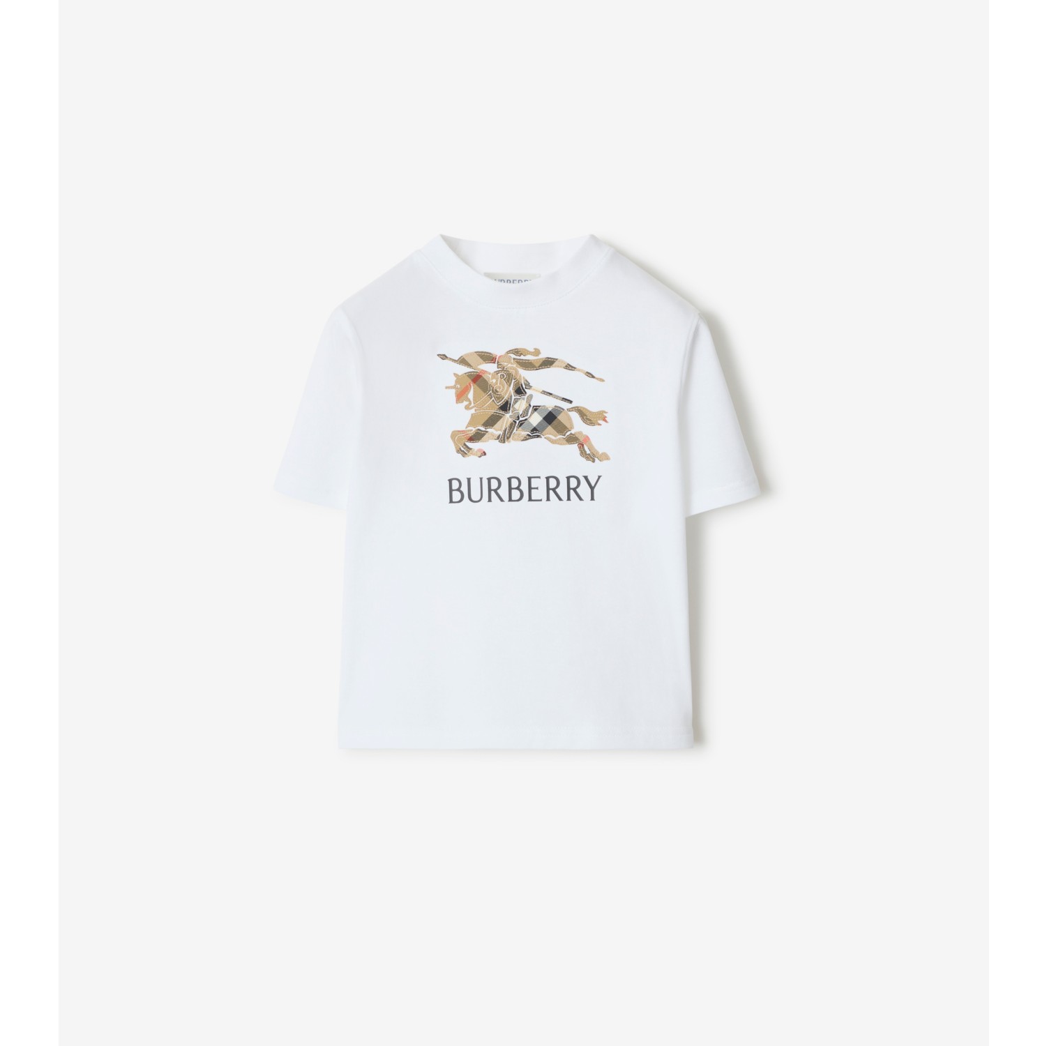 马术骑士徽标格纹棉质 T 恤衫