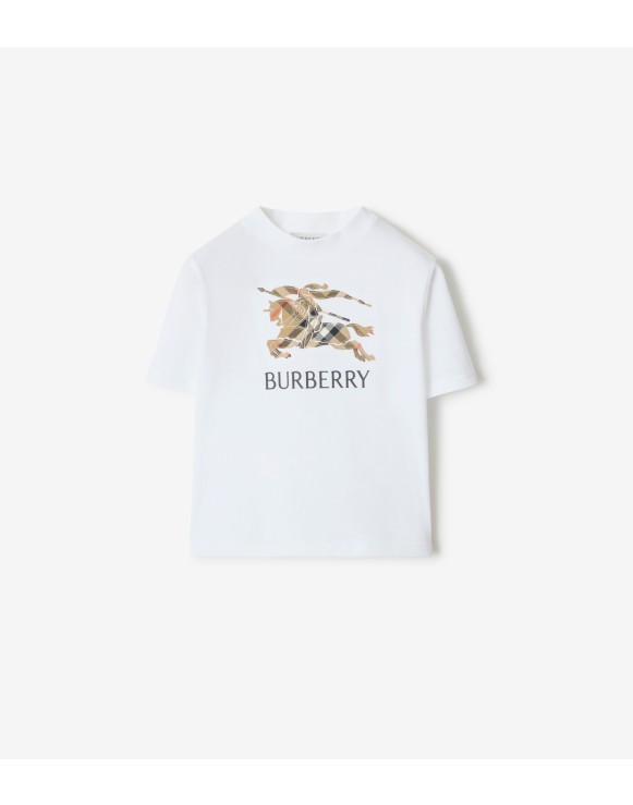 马术骑士徽标格纹棉质 T 恤衫