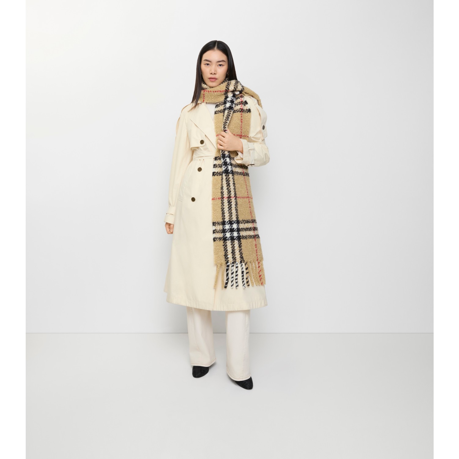 格纹羊驼毛混纺花呢围巾