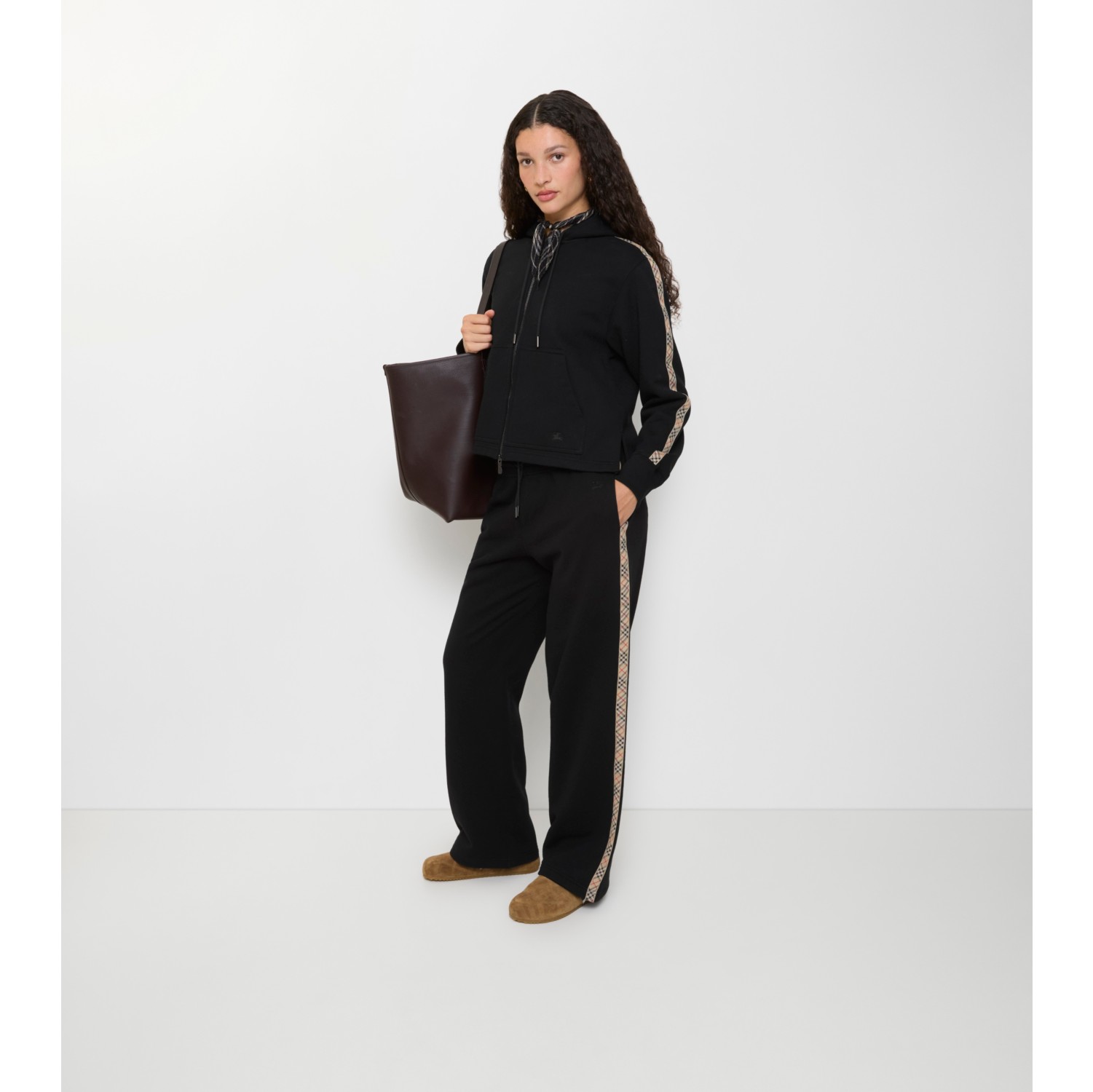 格纹装饰棉质运动裤