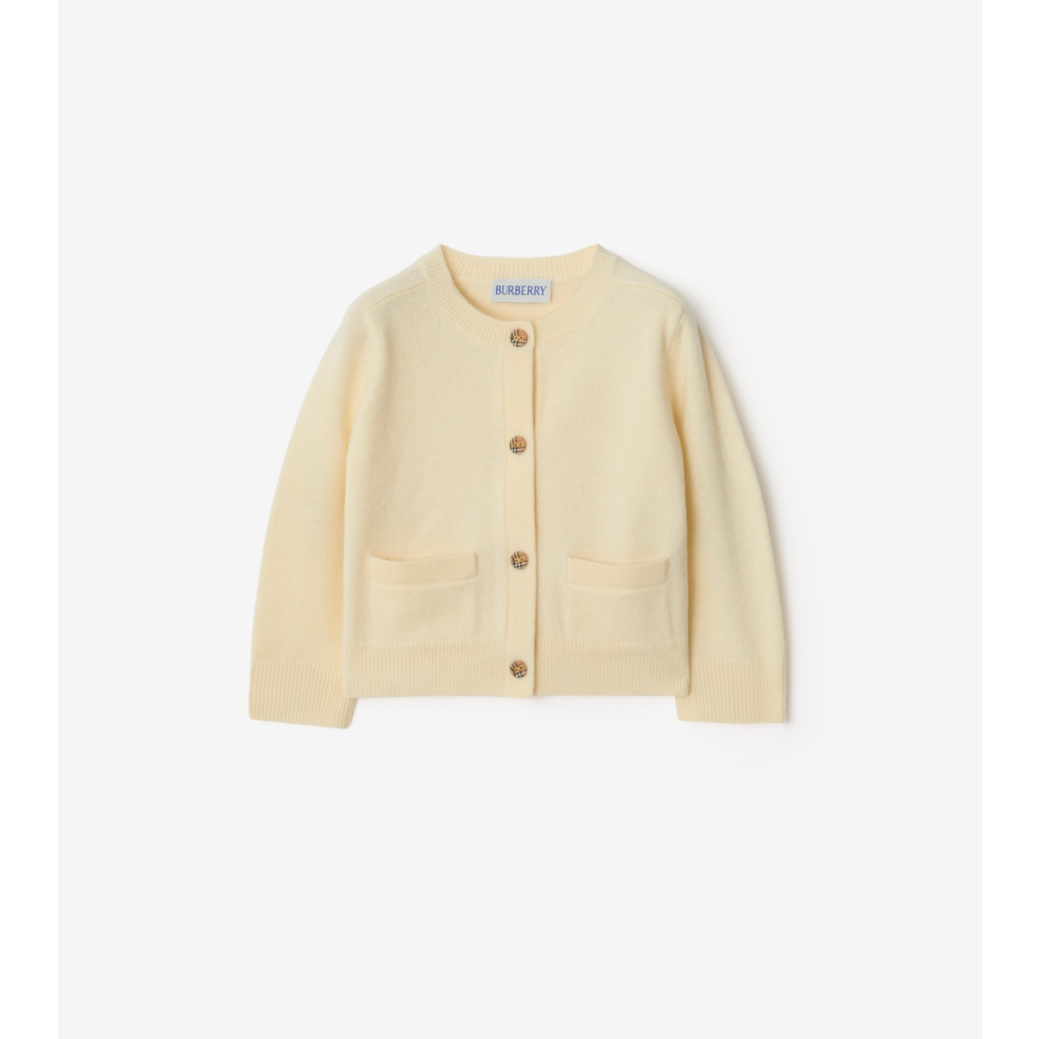 格纹贴片羊毛羊绒混纺开衫