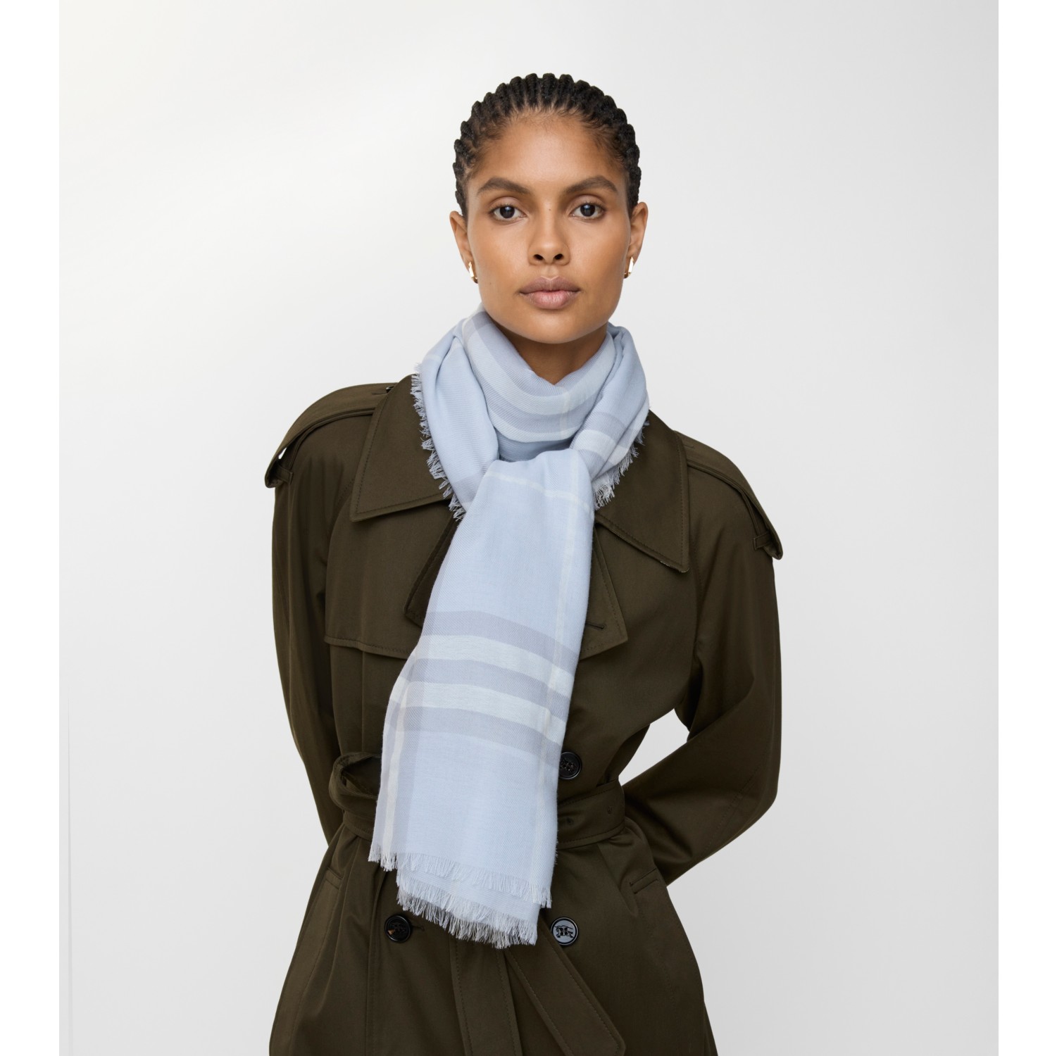 宽版格纹羊毛围巾