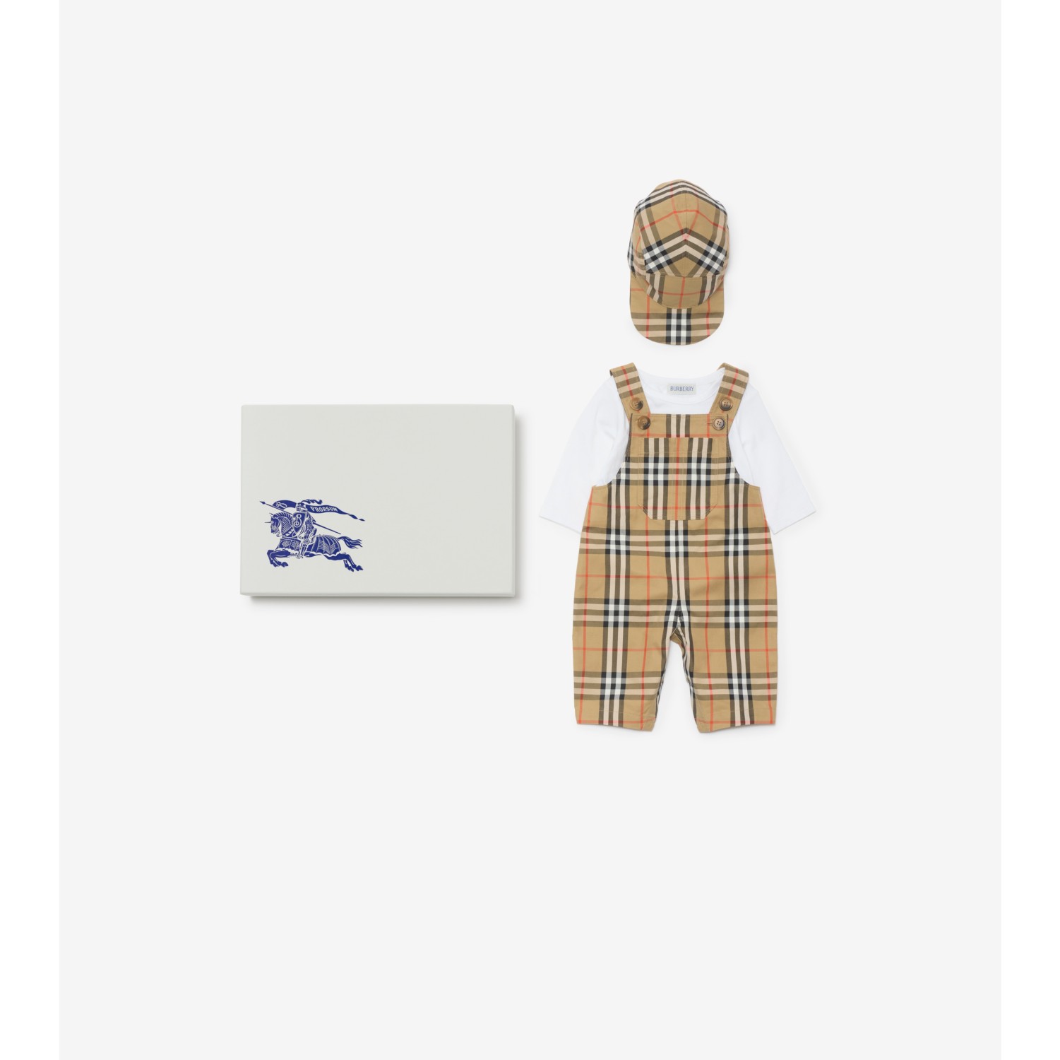 格纹棉质三件套婴儿礼品套装