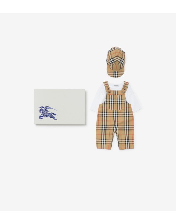 格纹棉质三件套婴儿礼品套装