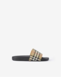 典藏米色格纹拖鞋