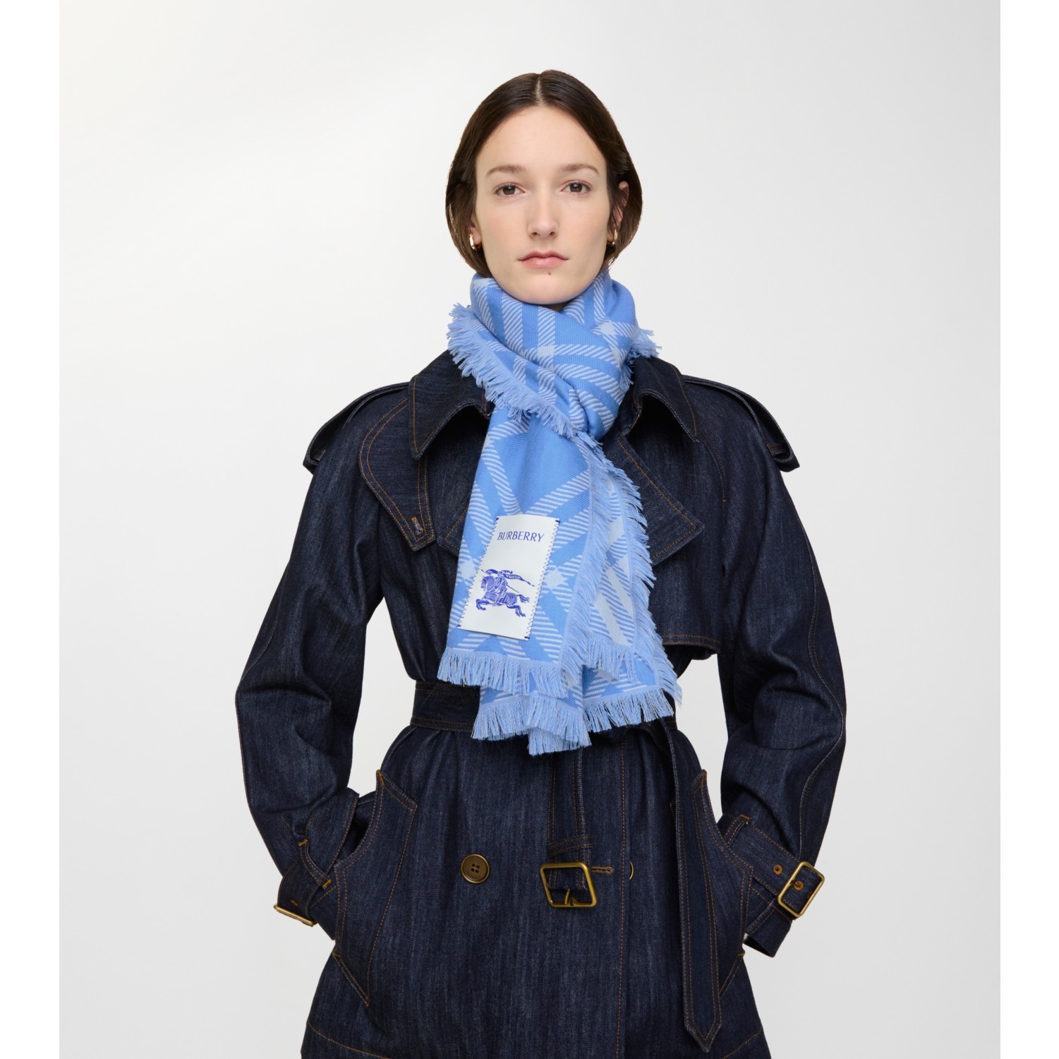 宽版格纹丝毛混纺围巾