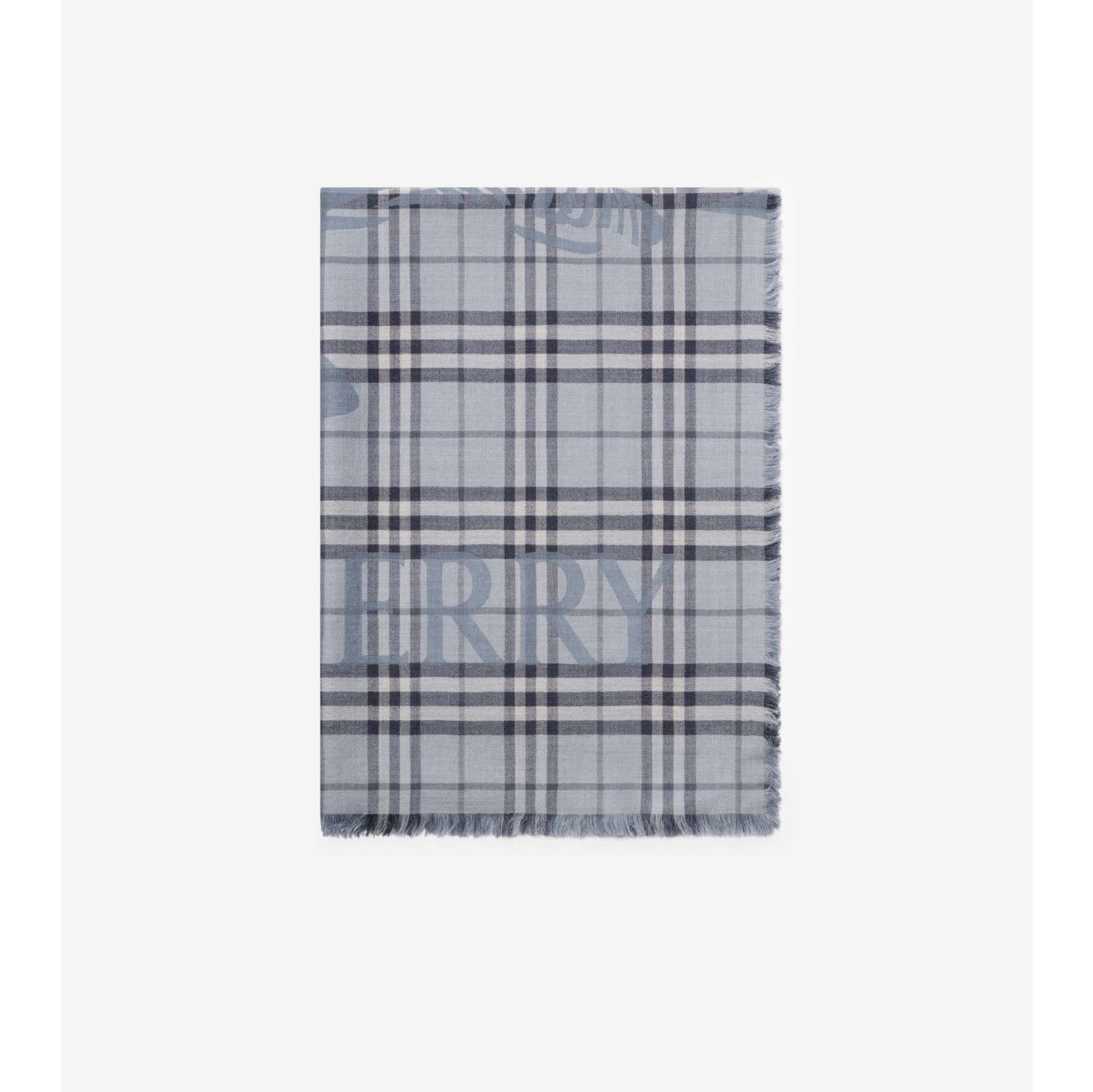 马术骑士徽标格纹丝毛混纺宽版围巾