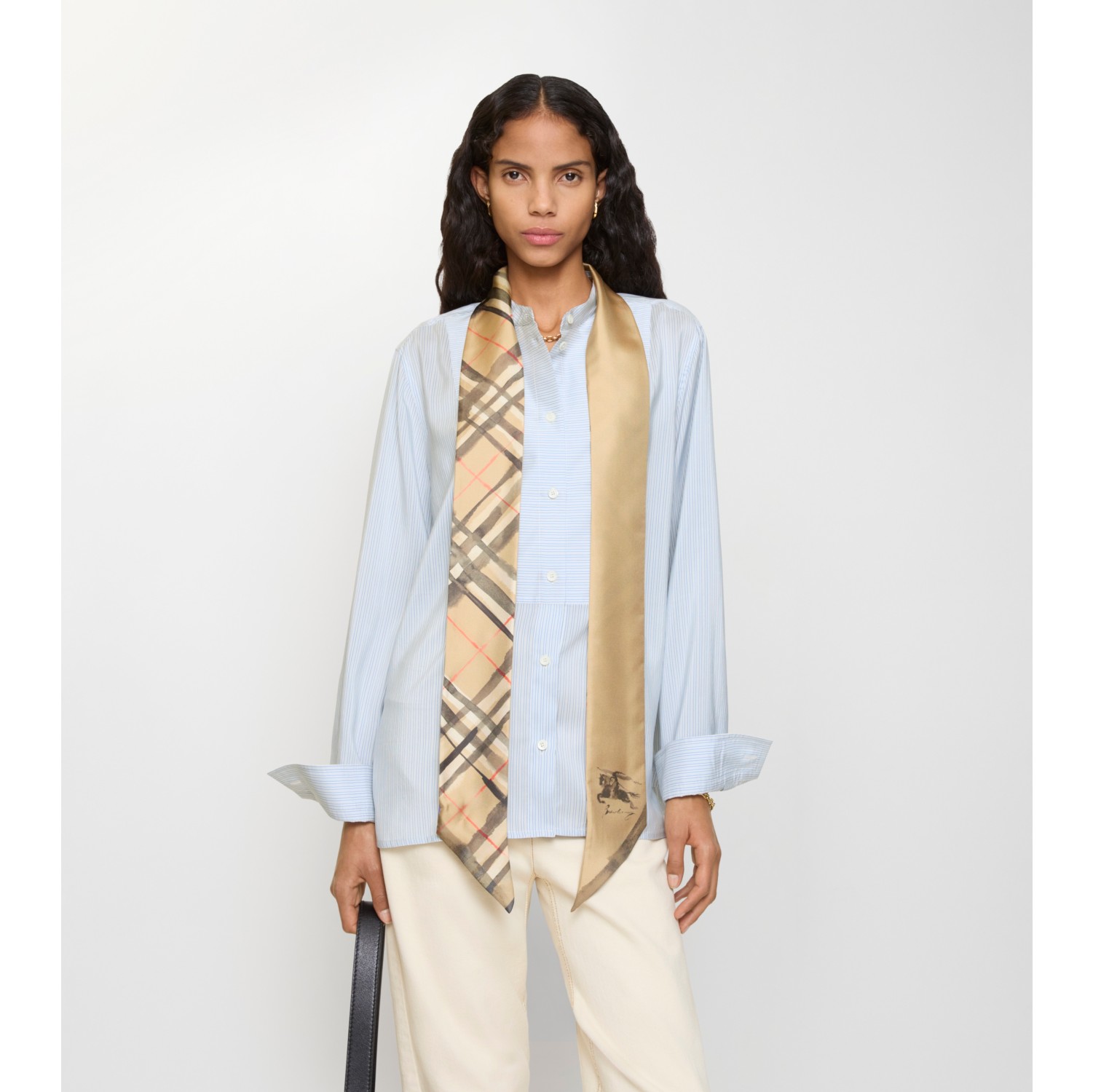 水彩格纹窄版丝巾