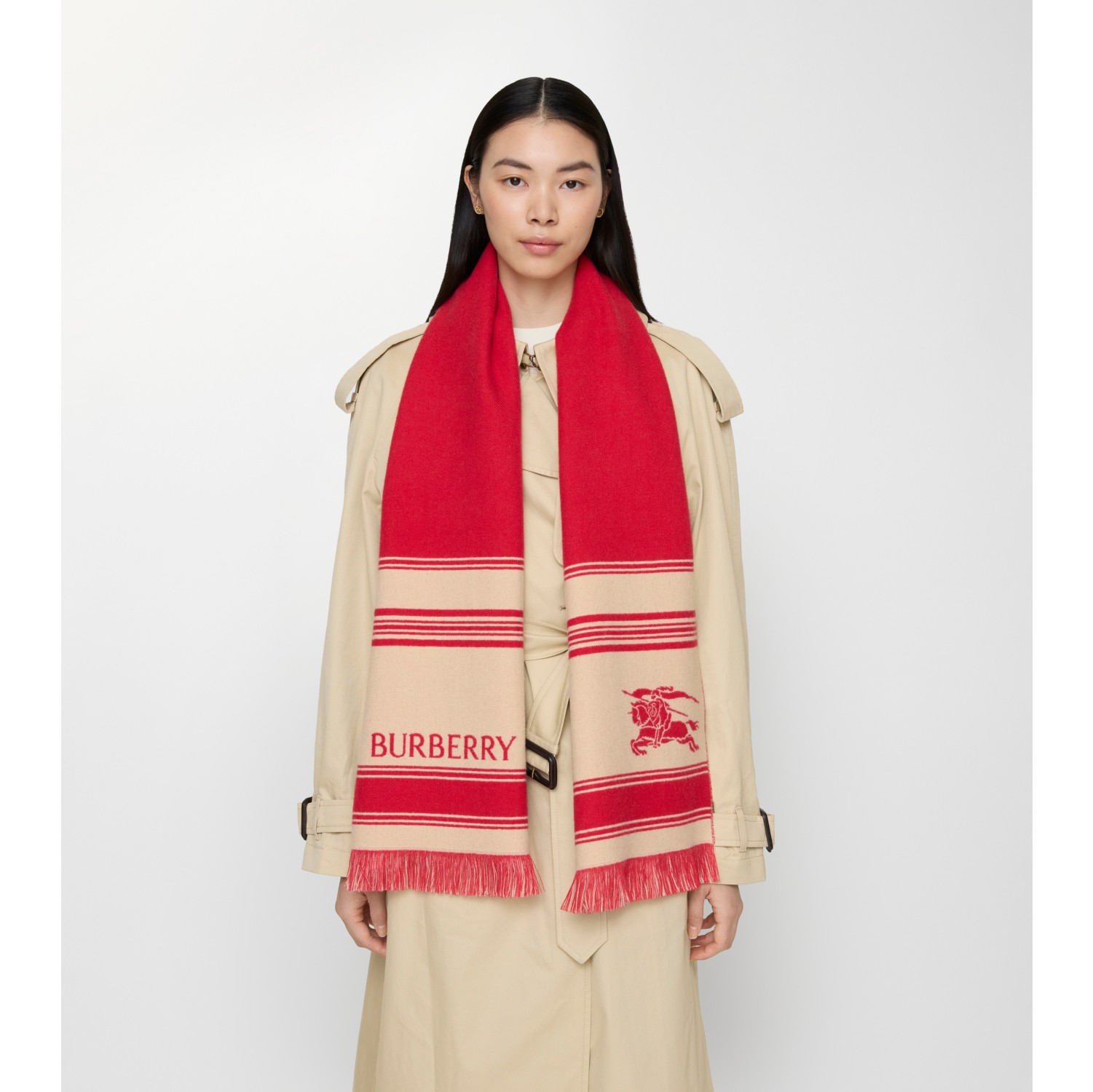 马术骑士徽标条纹羊毛围巾