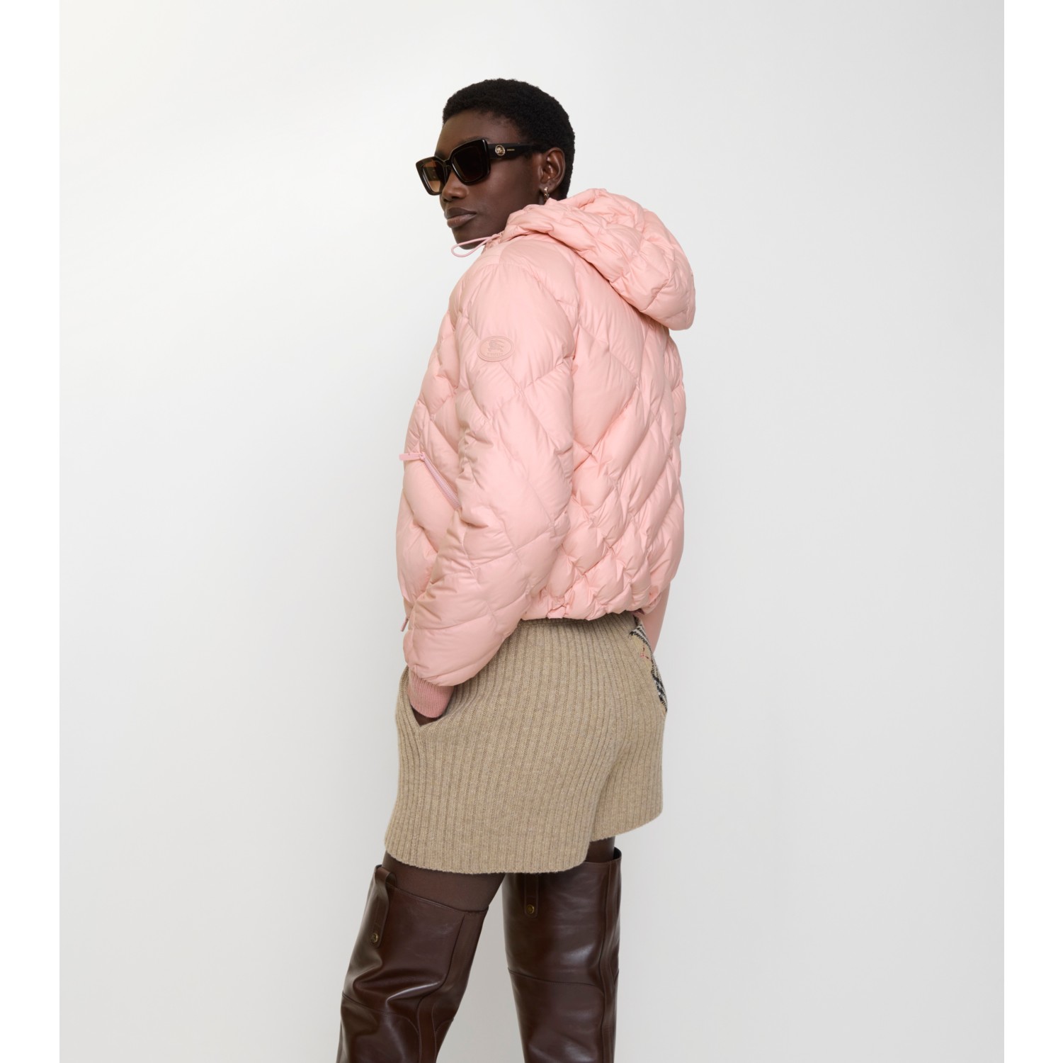 格纹缝线尼龙 Delley 羽绒服