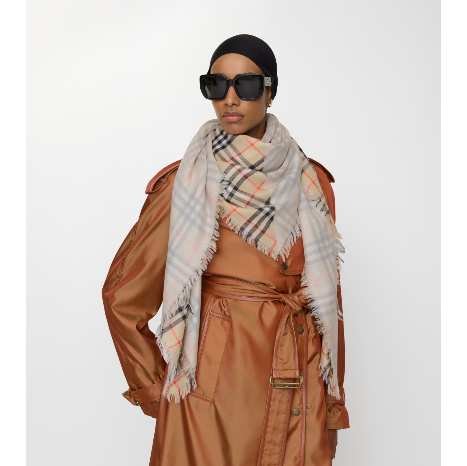 格纹丝毛混纺围巾