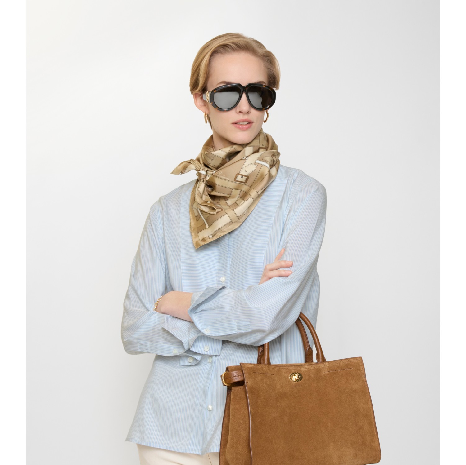 腰带格纹印花丝巾