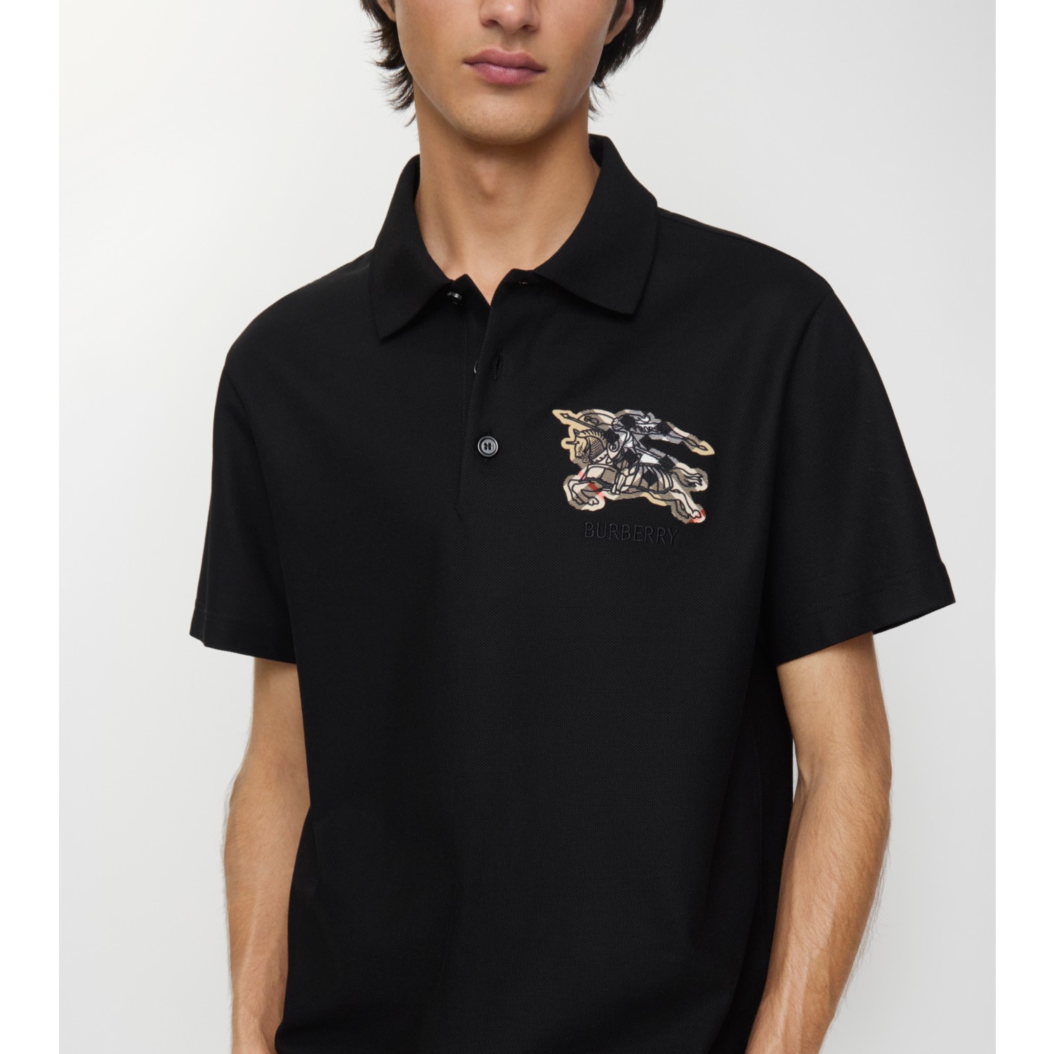 马术骑士徽标格纹棉质 Polo 衫