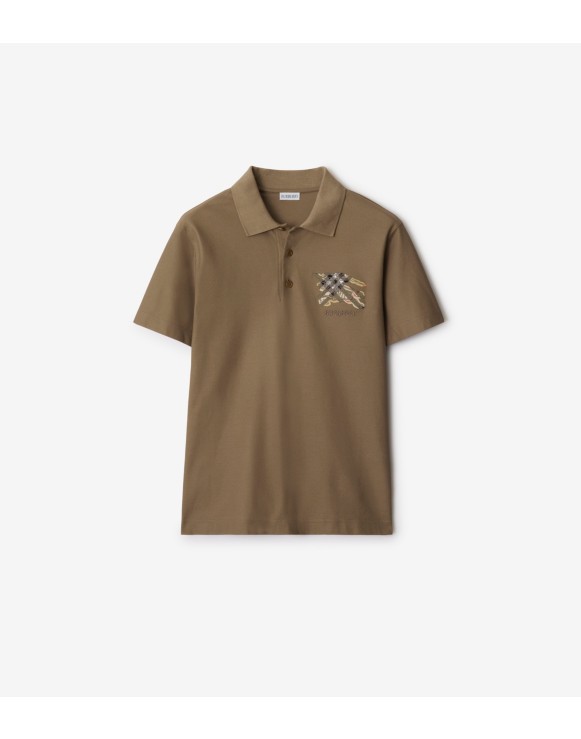 马术骑士徽标格纹棉质 Polo 衫