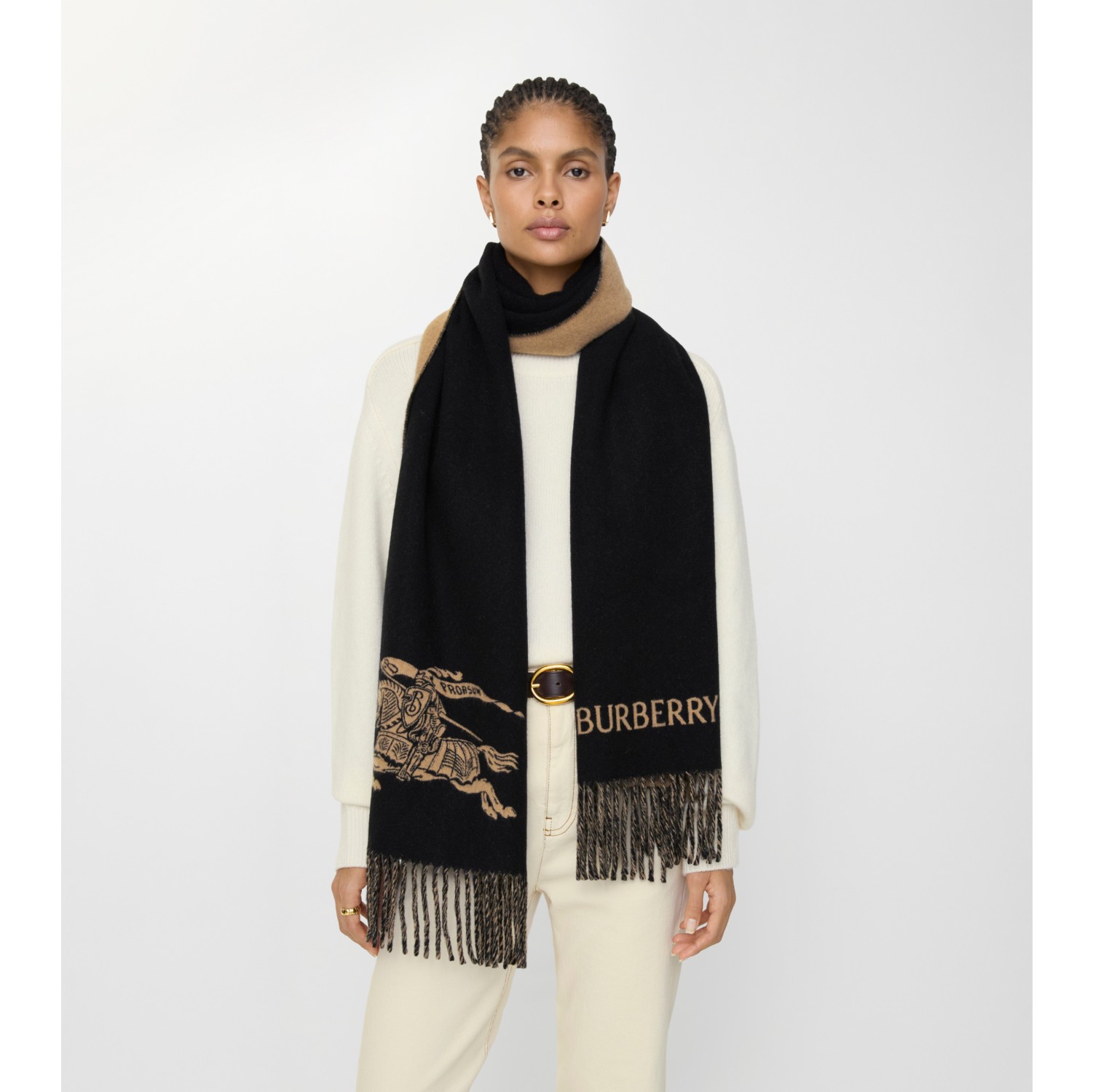 双面两用马术骑士徽标羊绒围巾