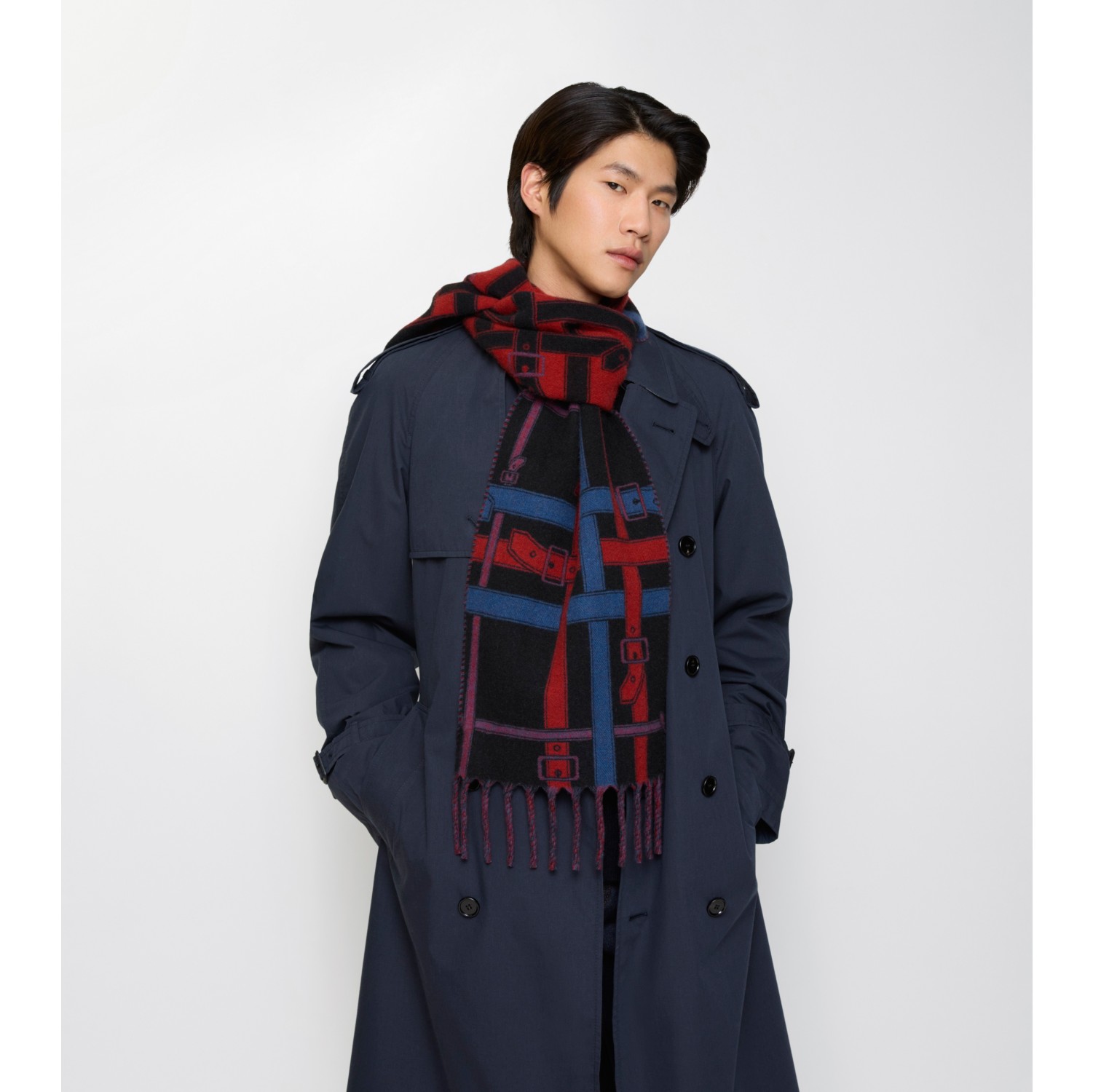 腰带格纹羊绒围巾