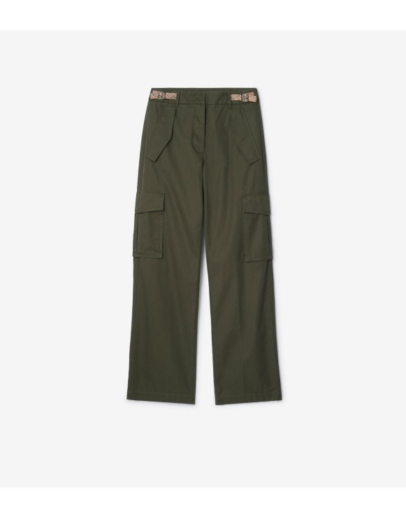 格纹装饰嘎巴甸工装裤